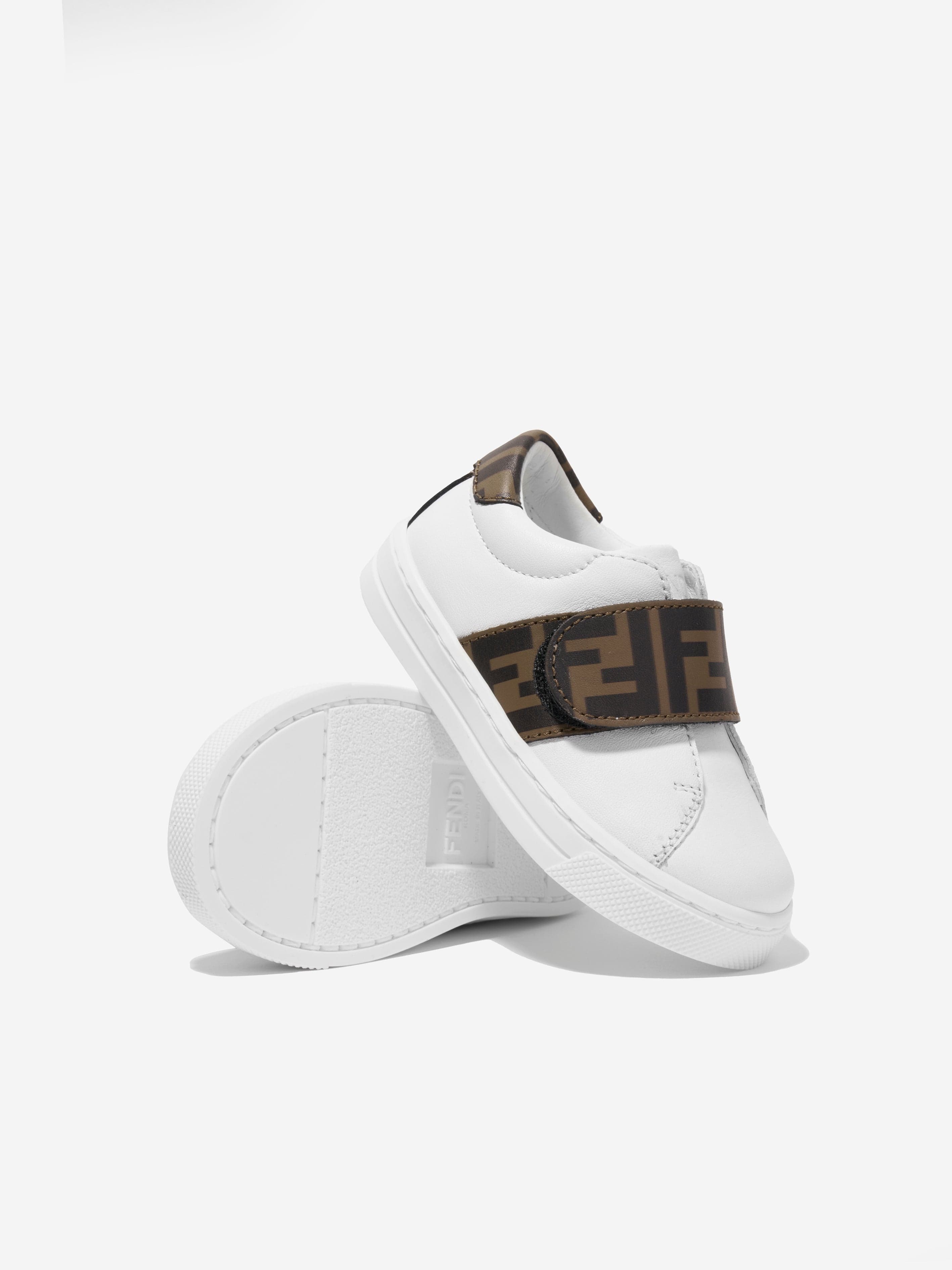 Fendi Kids Leather FF Logo Trainers in White Best Place Cheap Pice