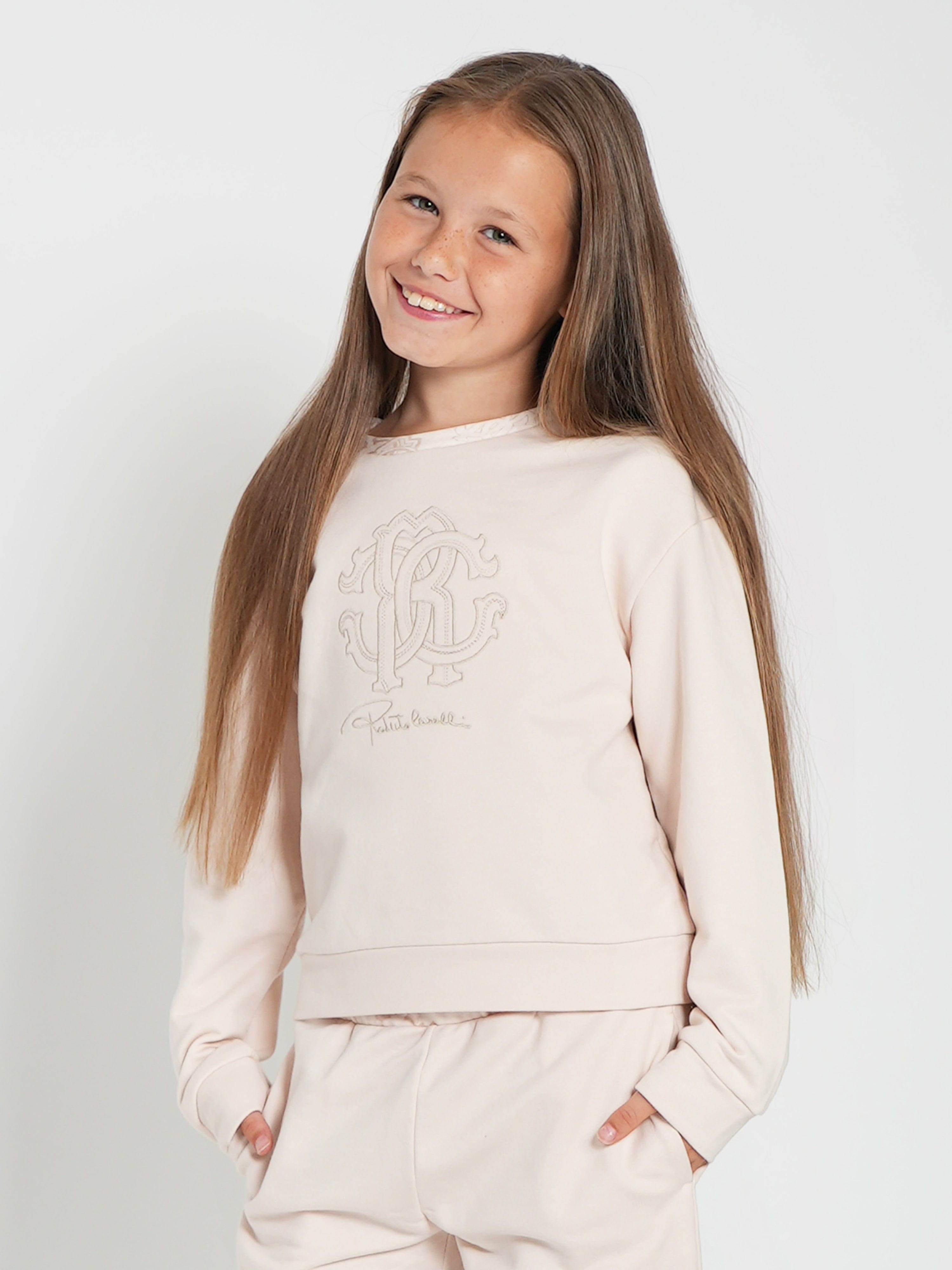 Roberto Cavalli Girls Crewneck Sweatshirt in Beige Buy Authentic Online