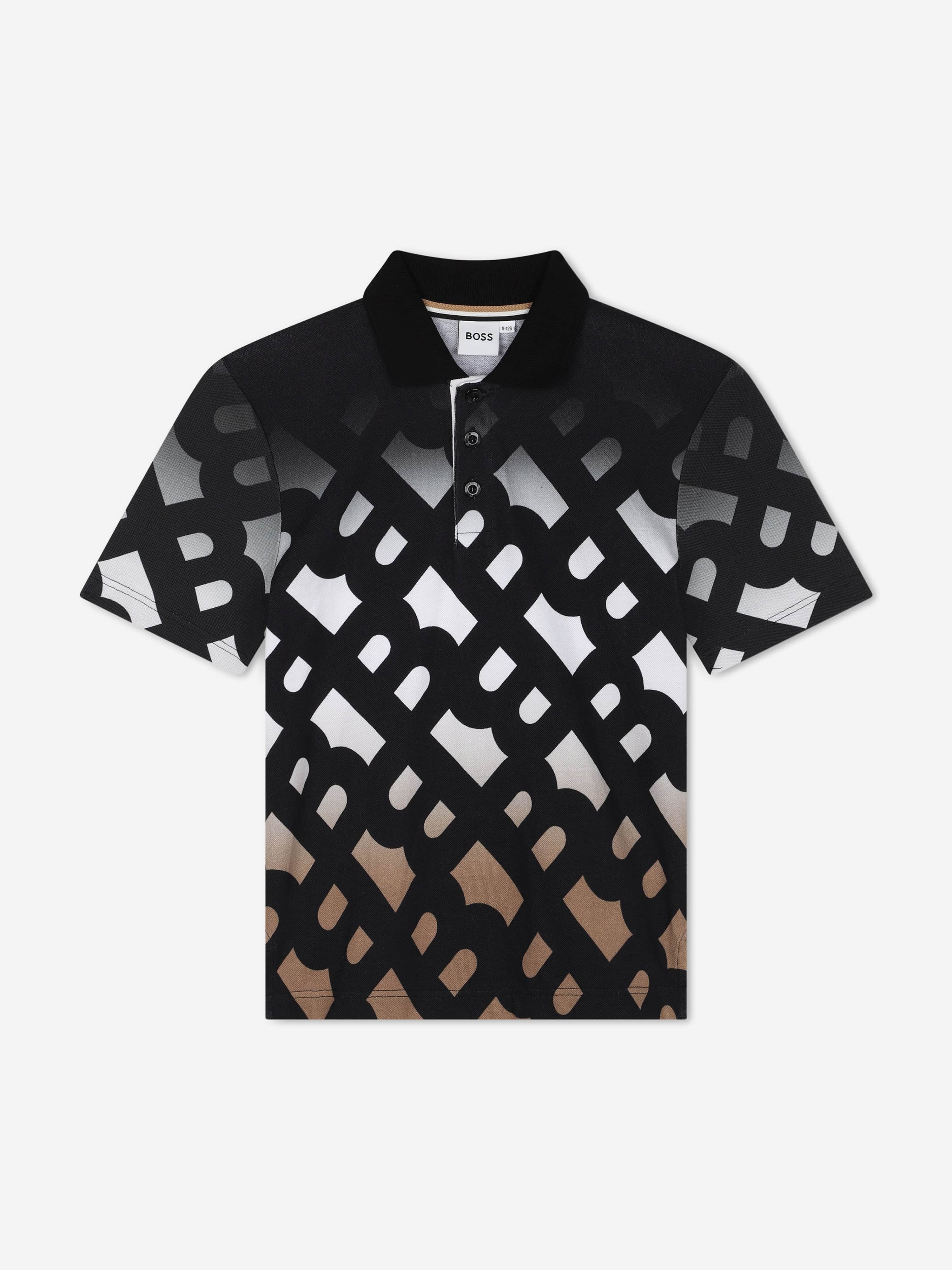 BOSS Boys Monogram Polo Shirt in Black Sale Comfortable