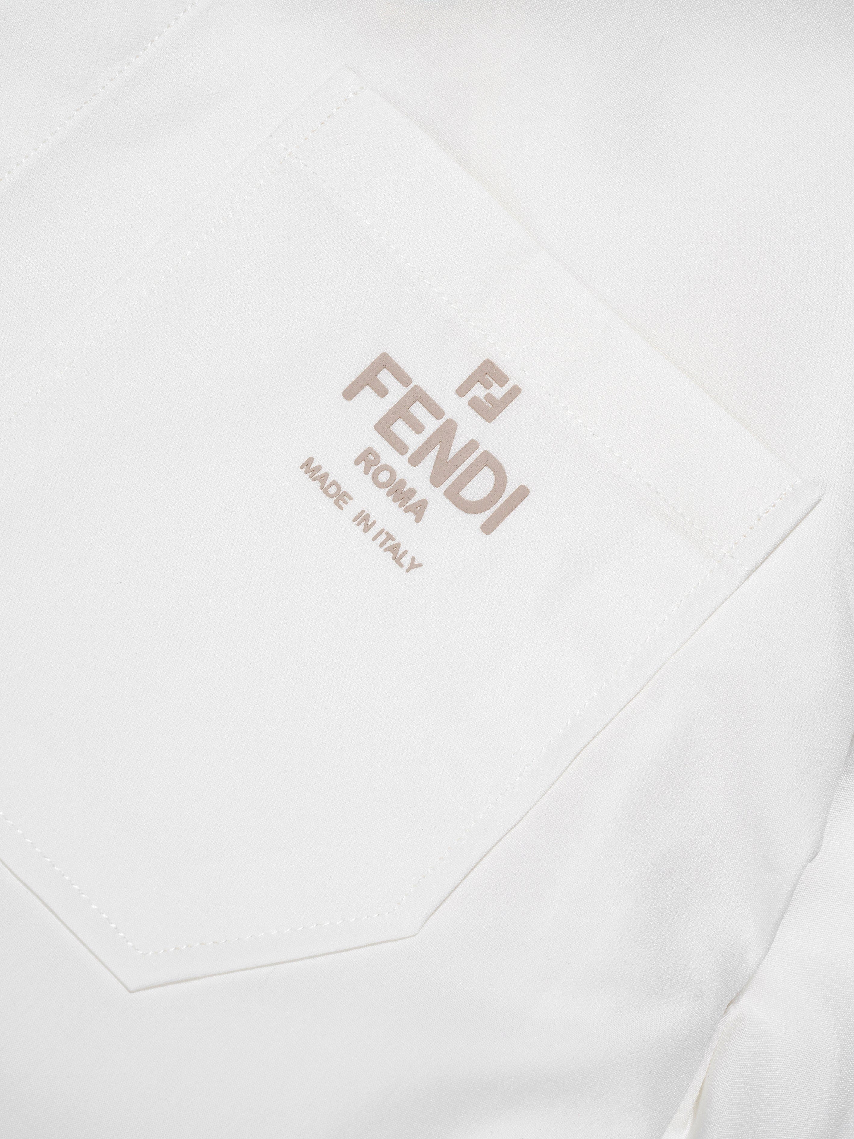 Fendi Boys Short Sleeve Logo Shirt in White Buy Cheap Brand New Unisex