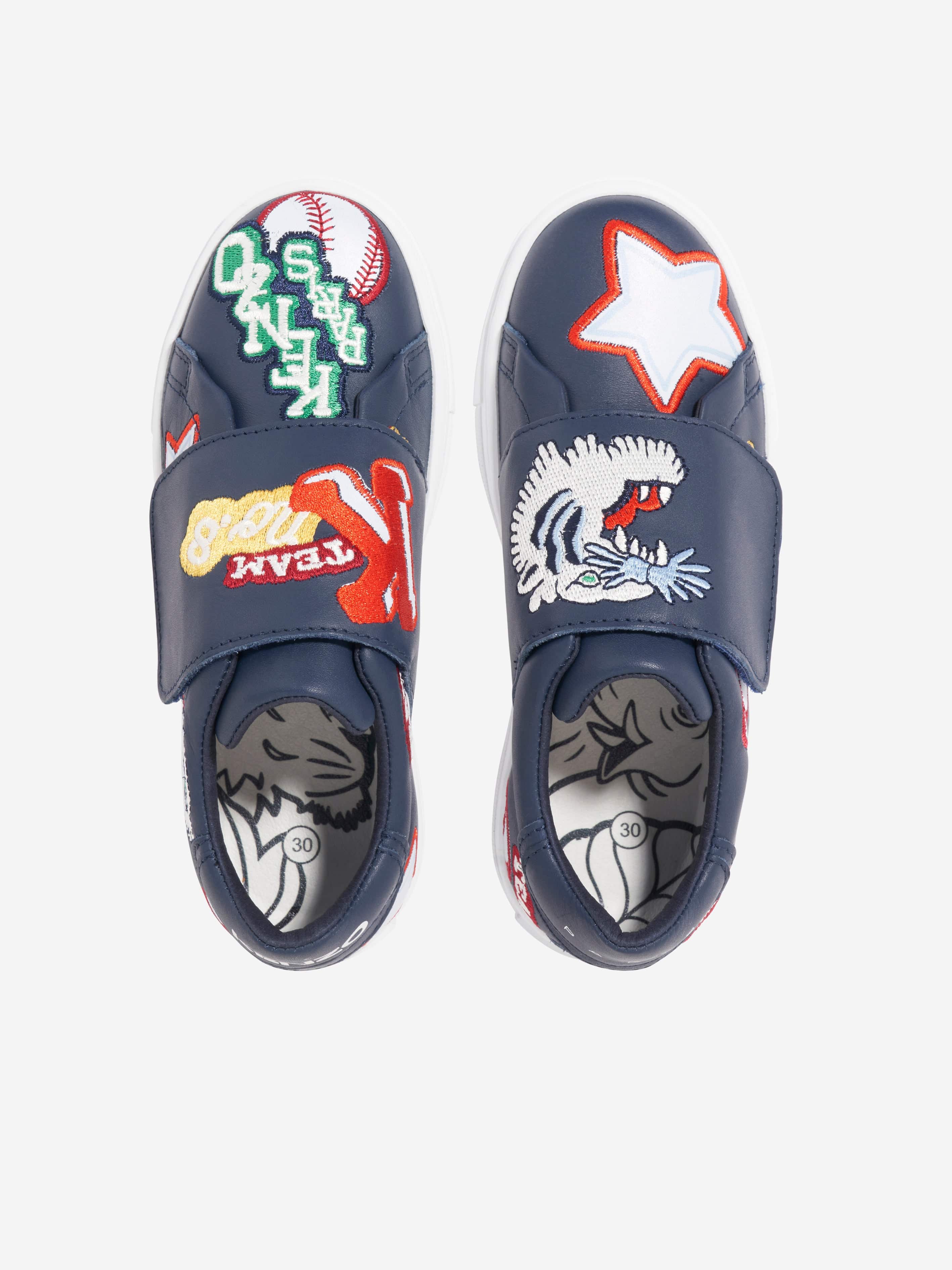 KENZO Kids Leather Embroidered Trainers in Navy How Much Sale Online