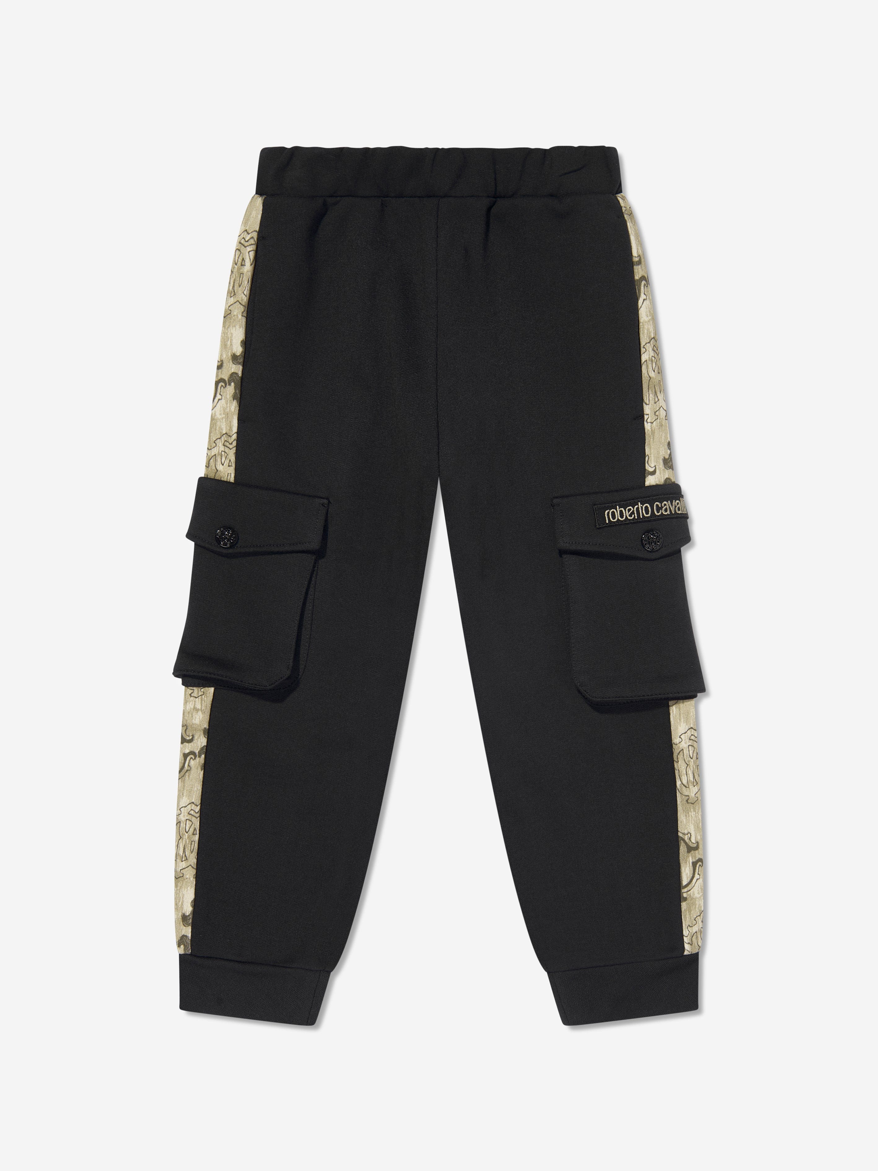 Roberto Cavalli Boys Logo Joggers in Black Cheap Sale Brand New Unisex