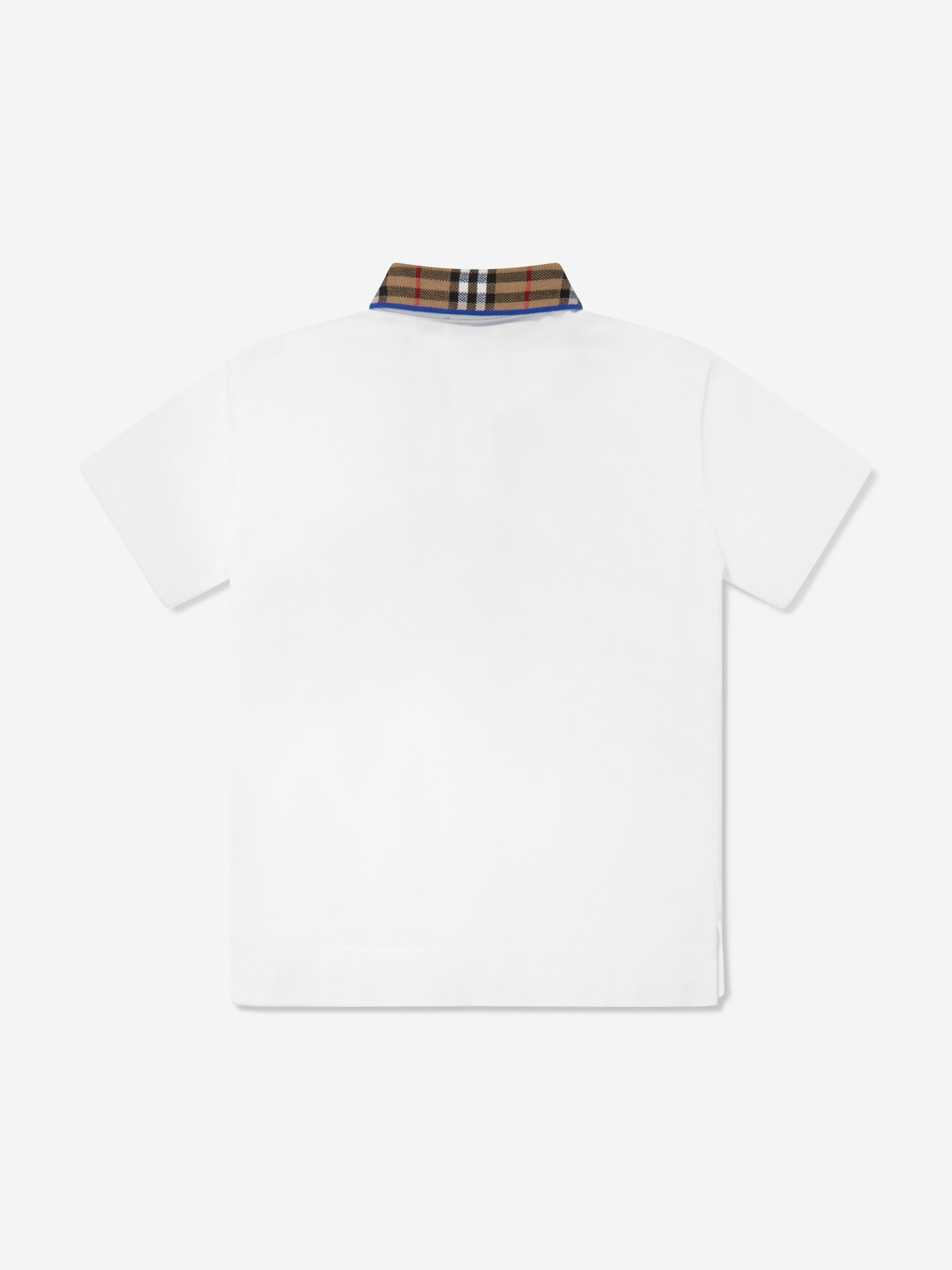 Burberry Boys Check Collar Johane Polo Shirt in White With Credit Card Cheap Pice
