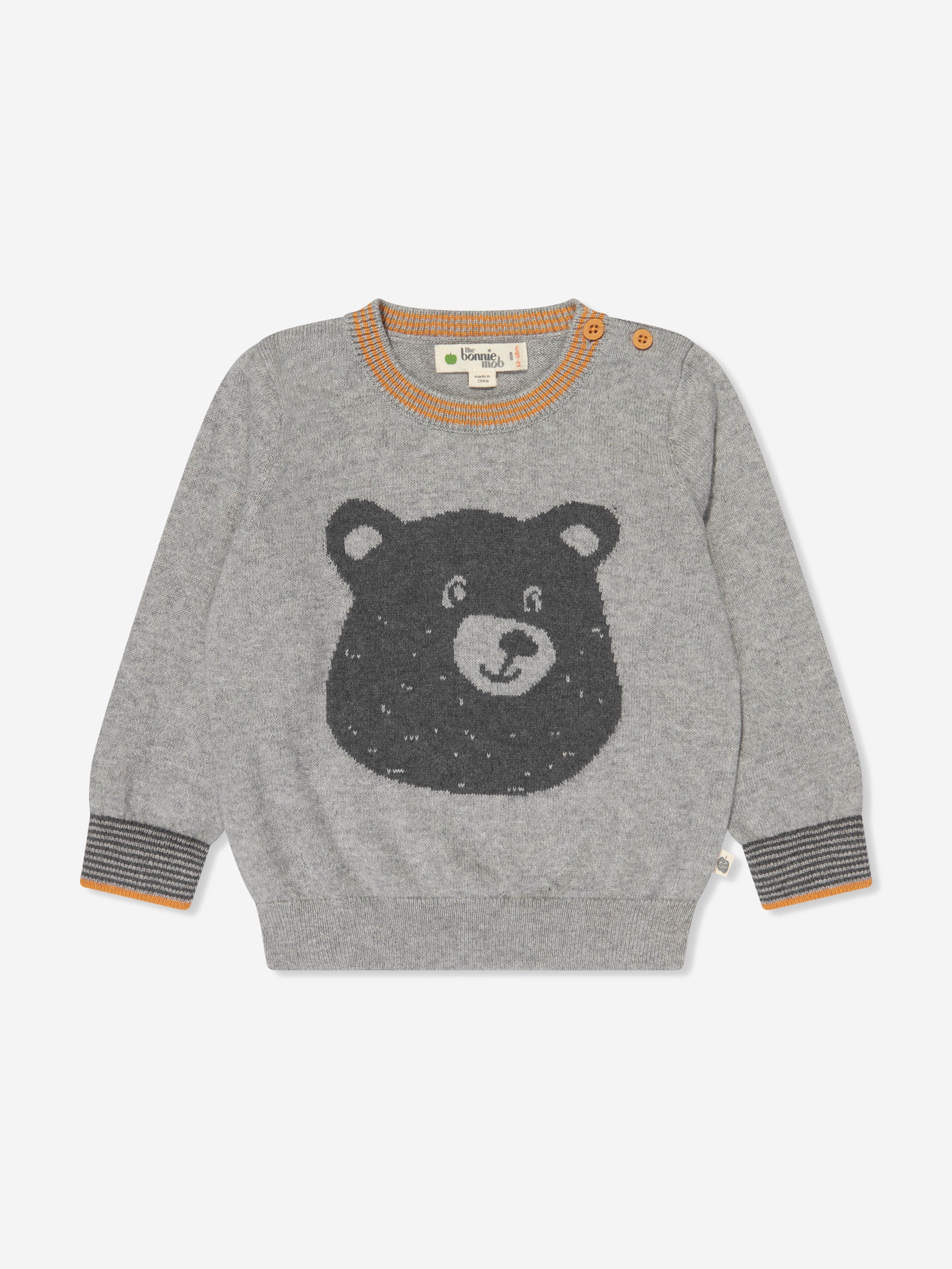 The Bonnie Mob Kids Bear Cashmere Knit Jumper in Grey Outlet Supply