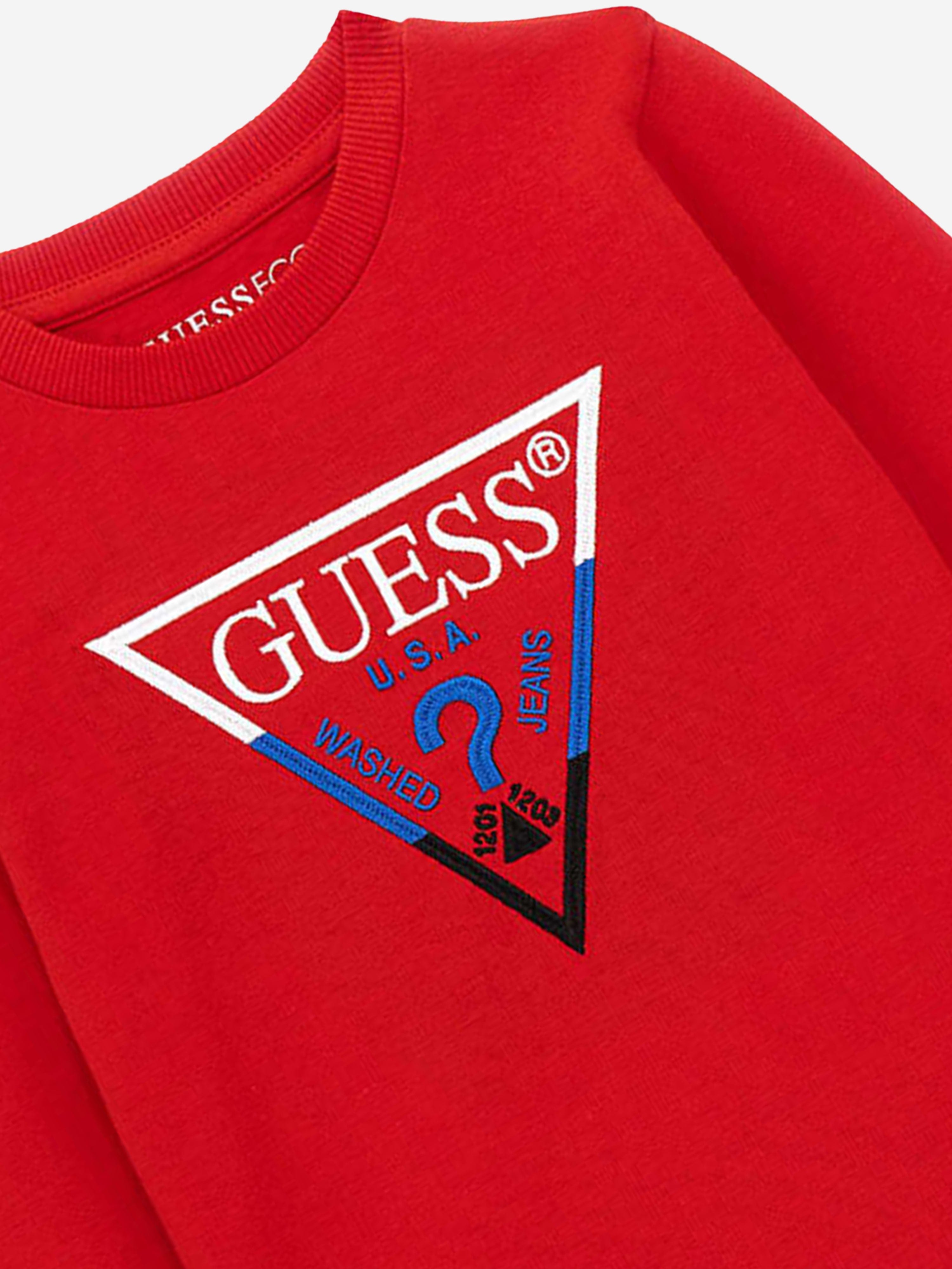 Guess Boys Long Sleeve Logo T-Shirt in Red Shop For Cheap Online