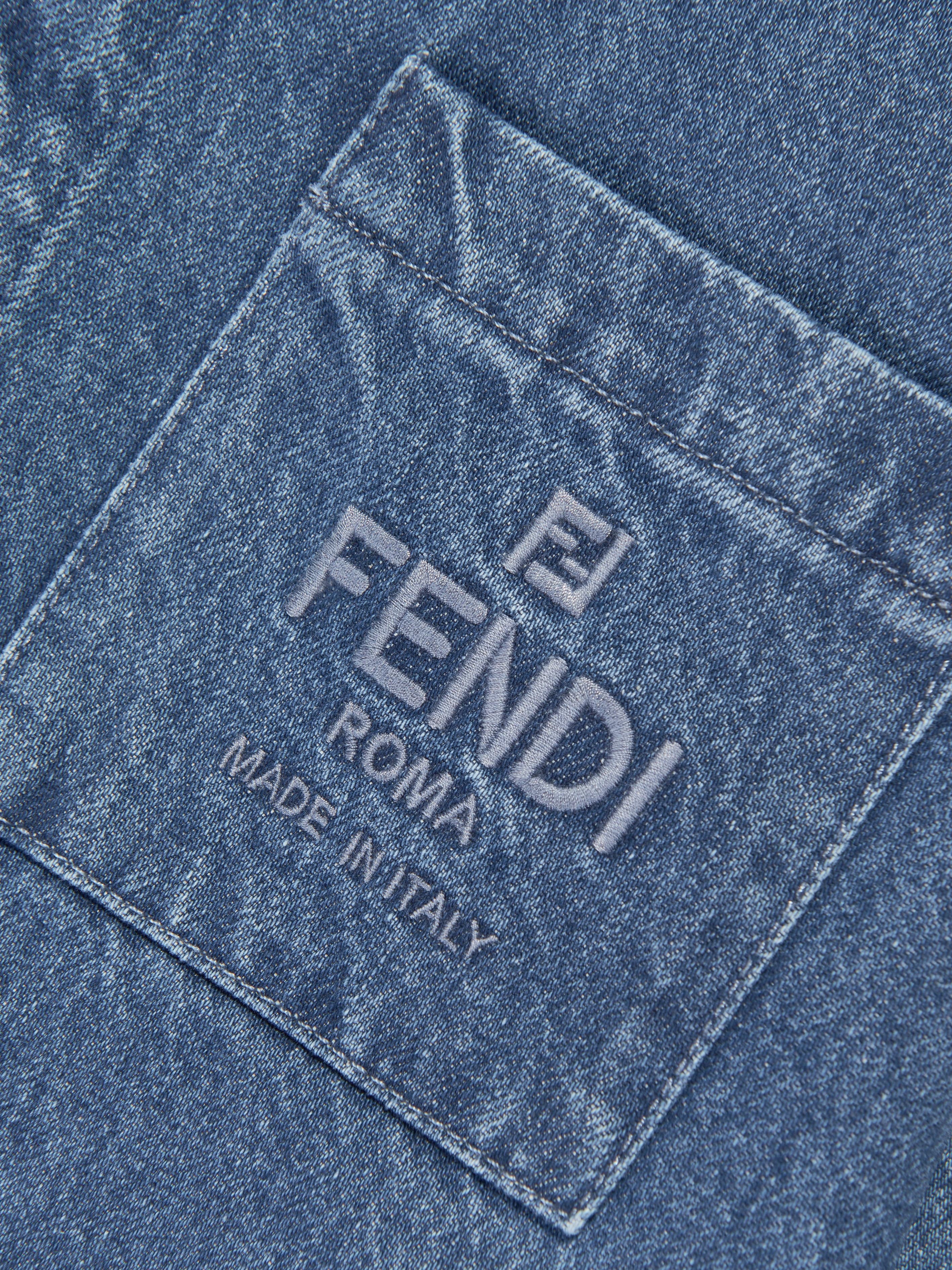 Fendi Kids FF Logo Denim Overshirt in Blue Discount Cheap