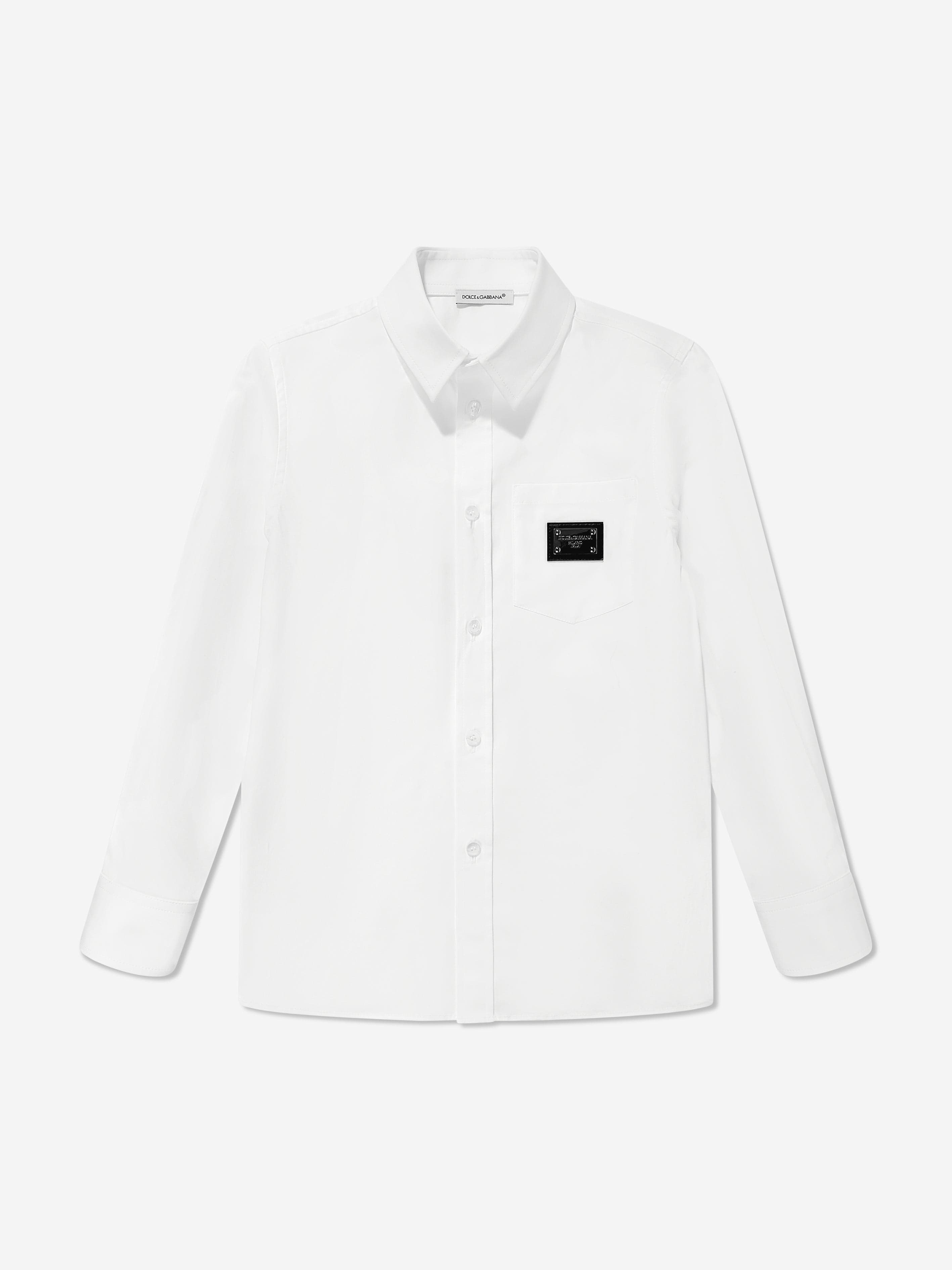 Dolce & Gabbana Boys Long Sleeve Logo Shirt in White Visit Online