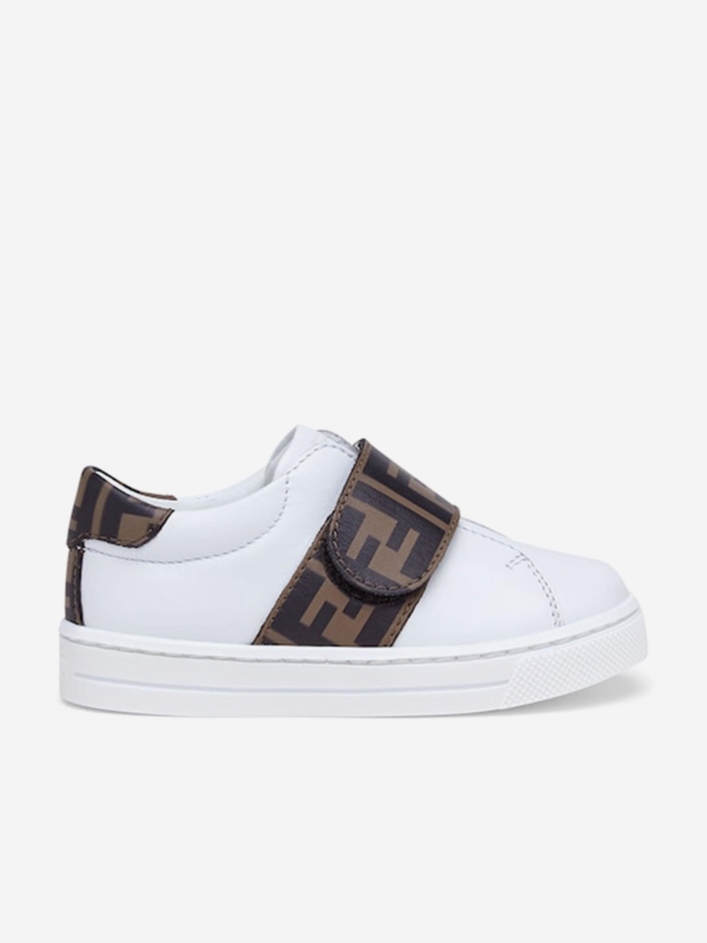 Fendi Kids Leather FF Logo Trainers in White Best Place Cheap Pice