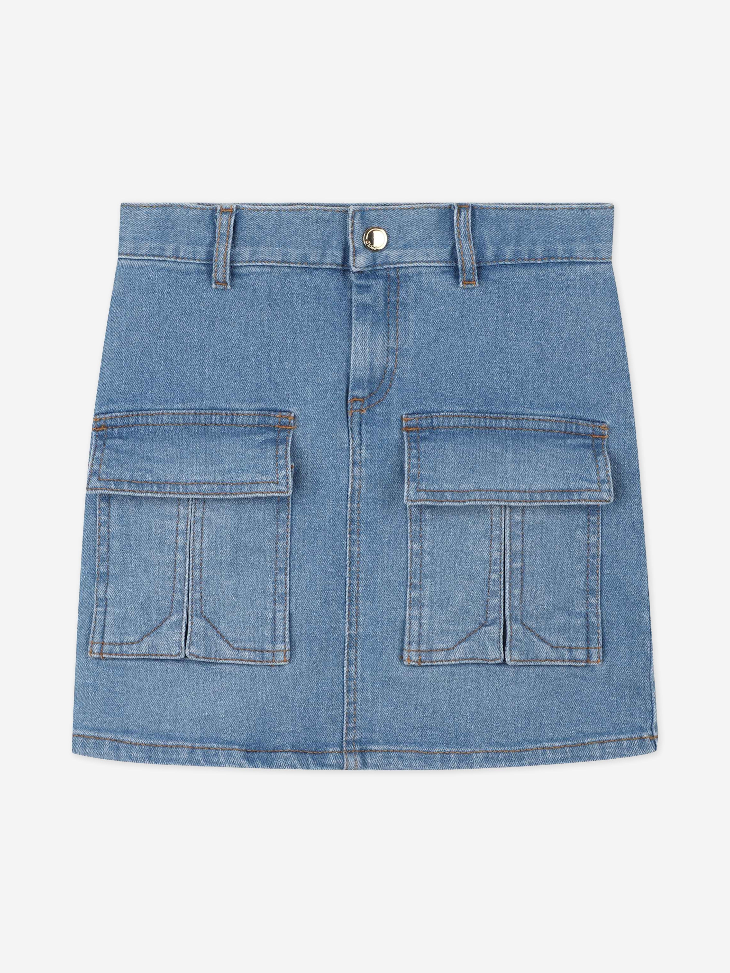 Chlo¨¦ Girls Patch Pocket Denim Skirt in Blue Wiki For Sale