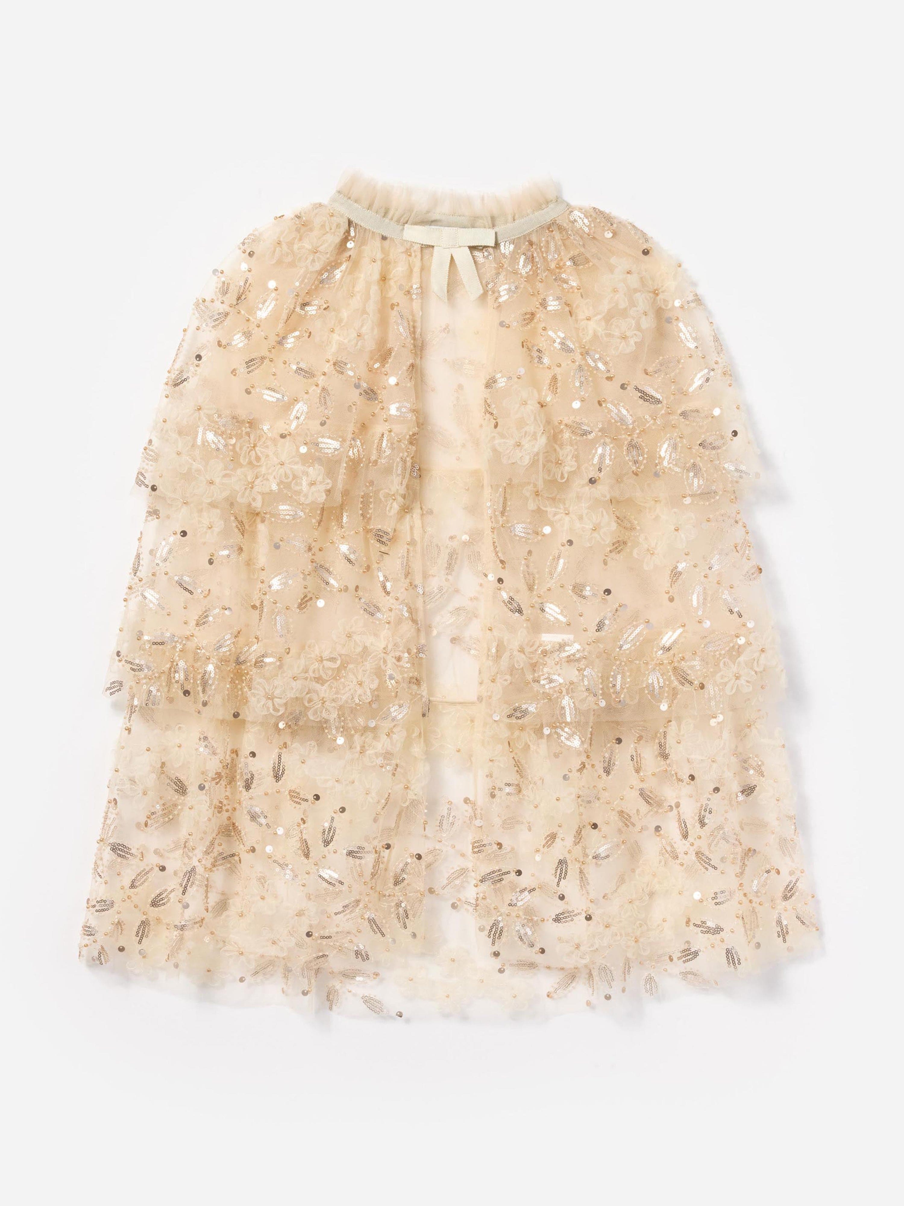 Girls Sequin Tulle Cape in Ivory Clearance Buy