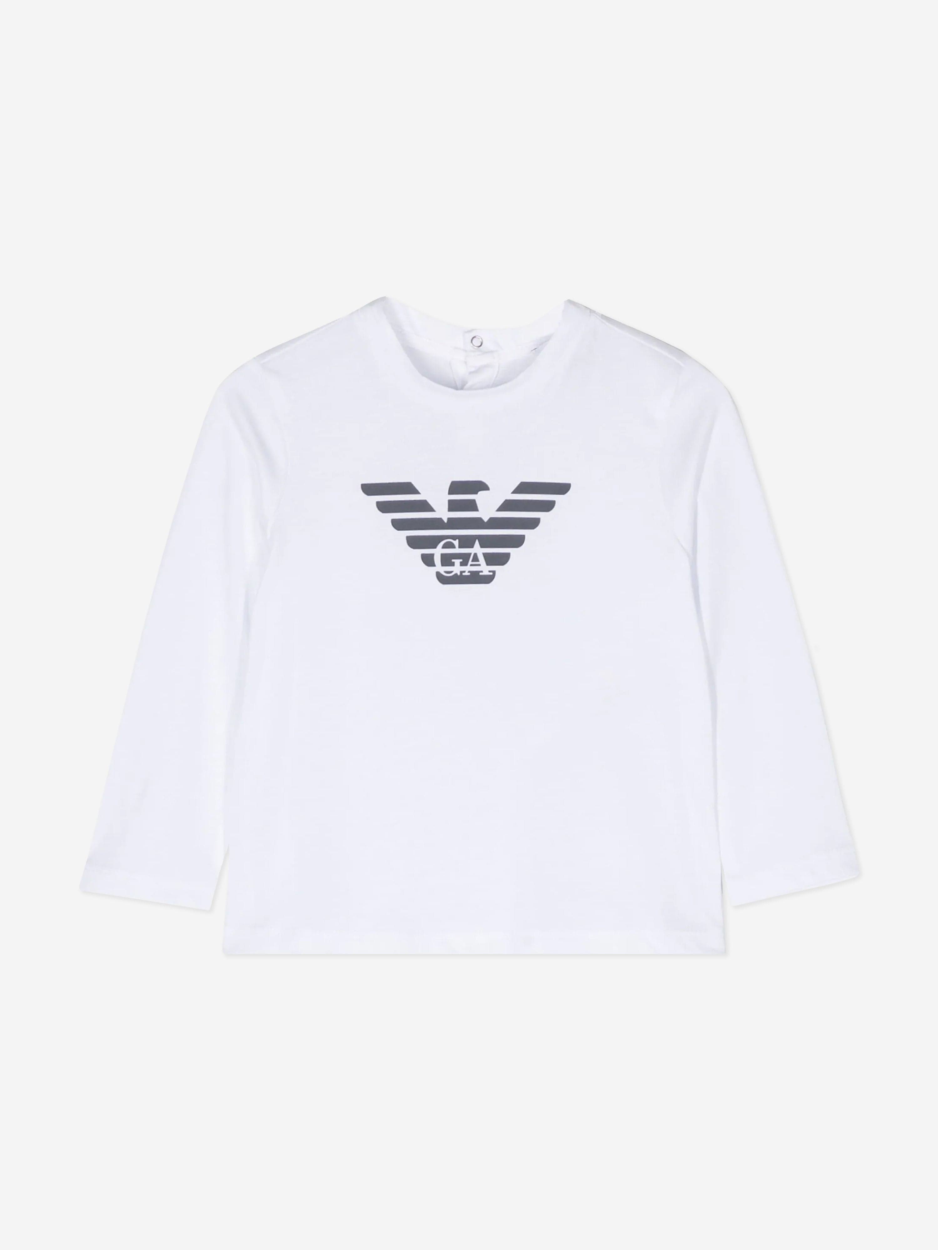 Emporio Armani Baby Boys Long Sleeve T-Shirt in White Cheap Sale Cheapest