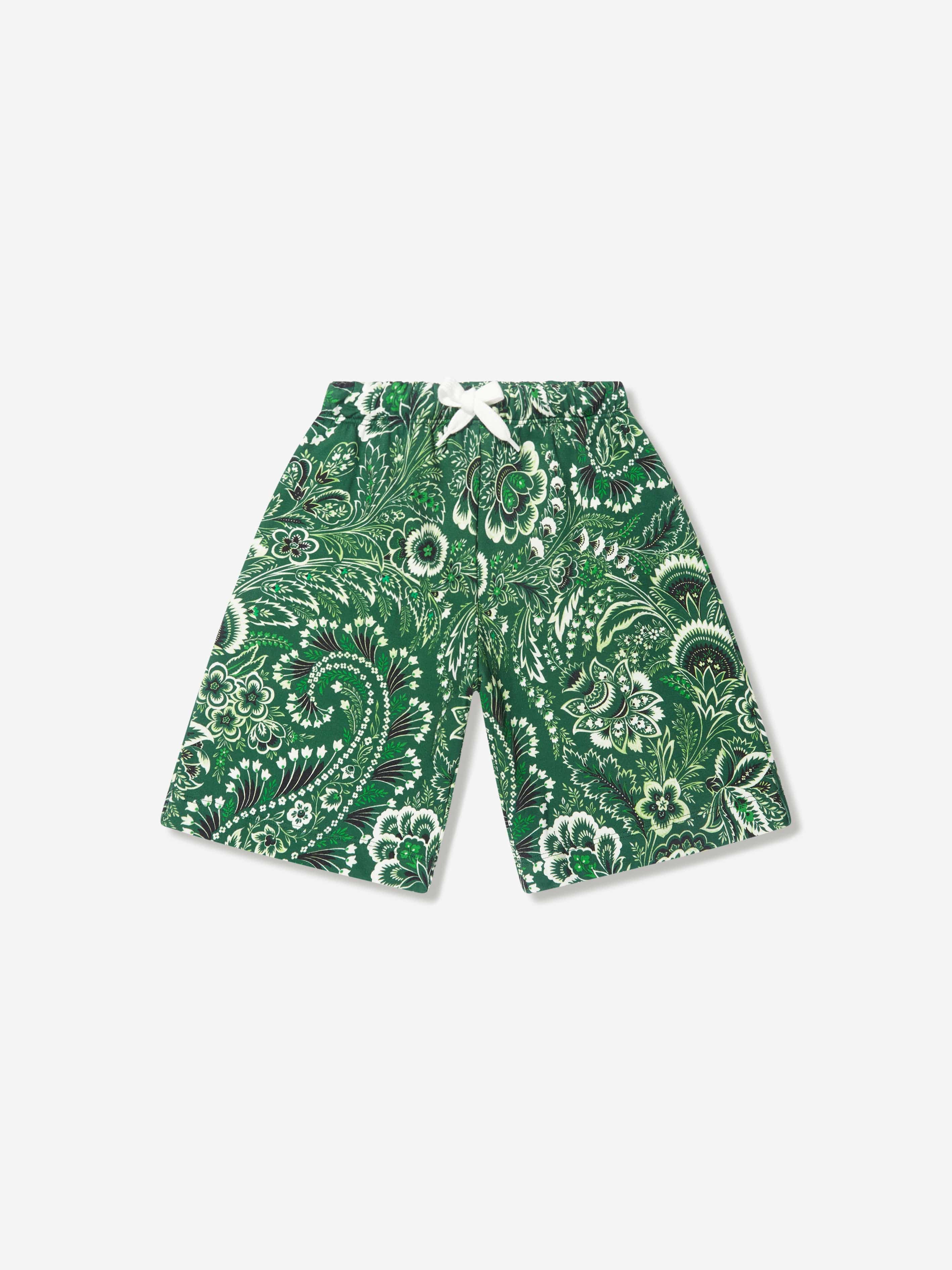 Etro Boys Floral Paisley Shorts in Green Store Online