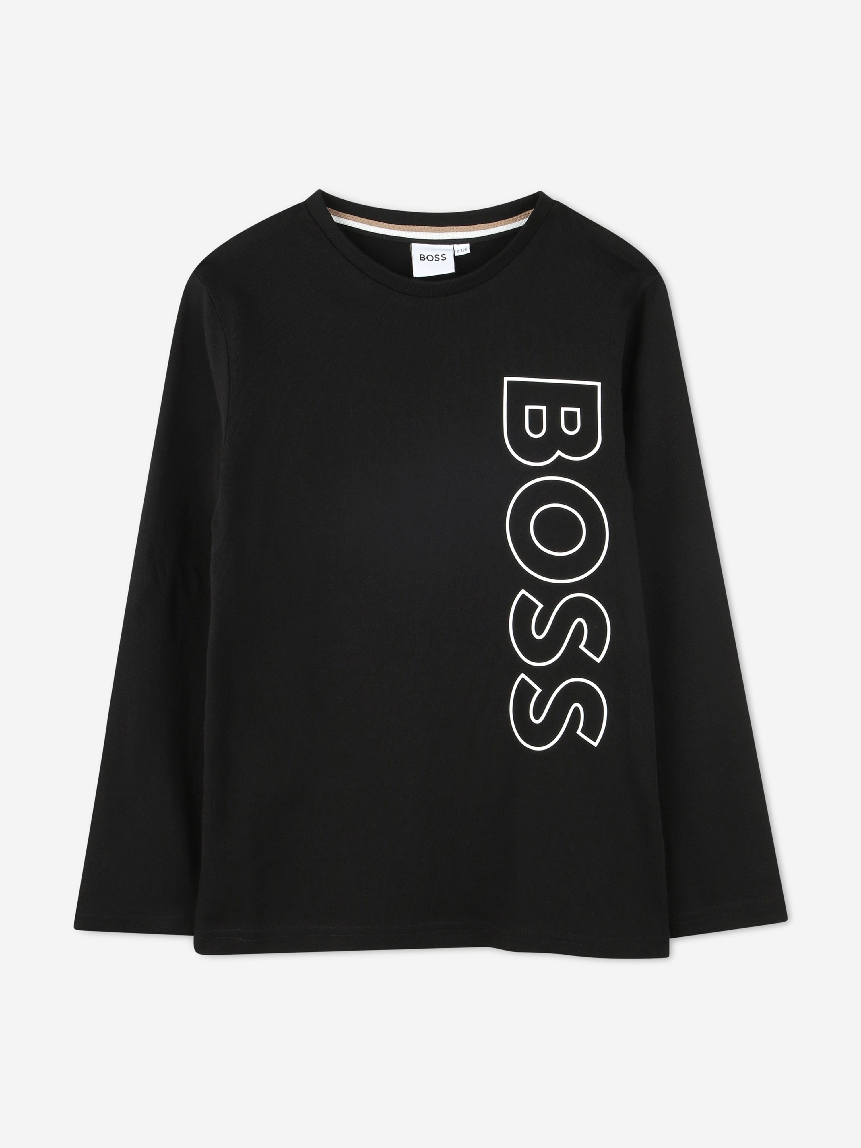 BOSS Boys Long Sleeve Logo T-Shirt in Black Cheap Sale 100% Original