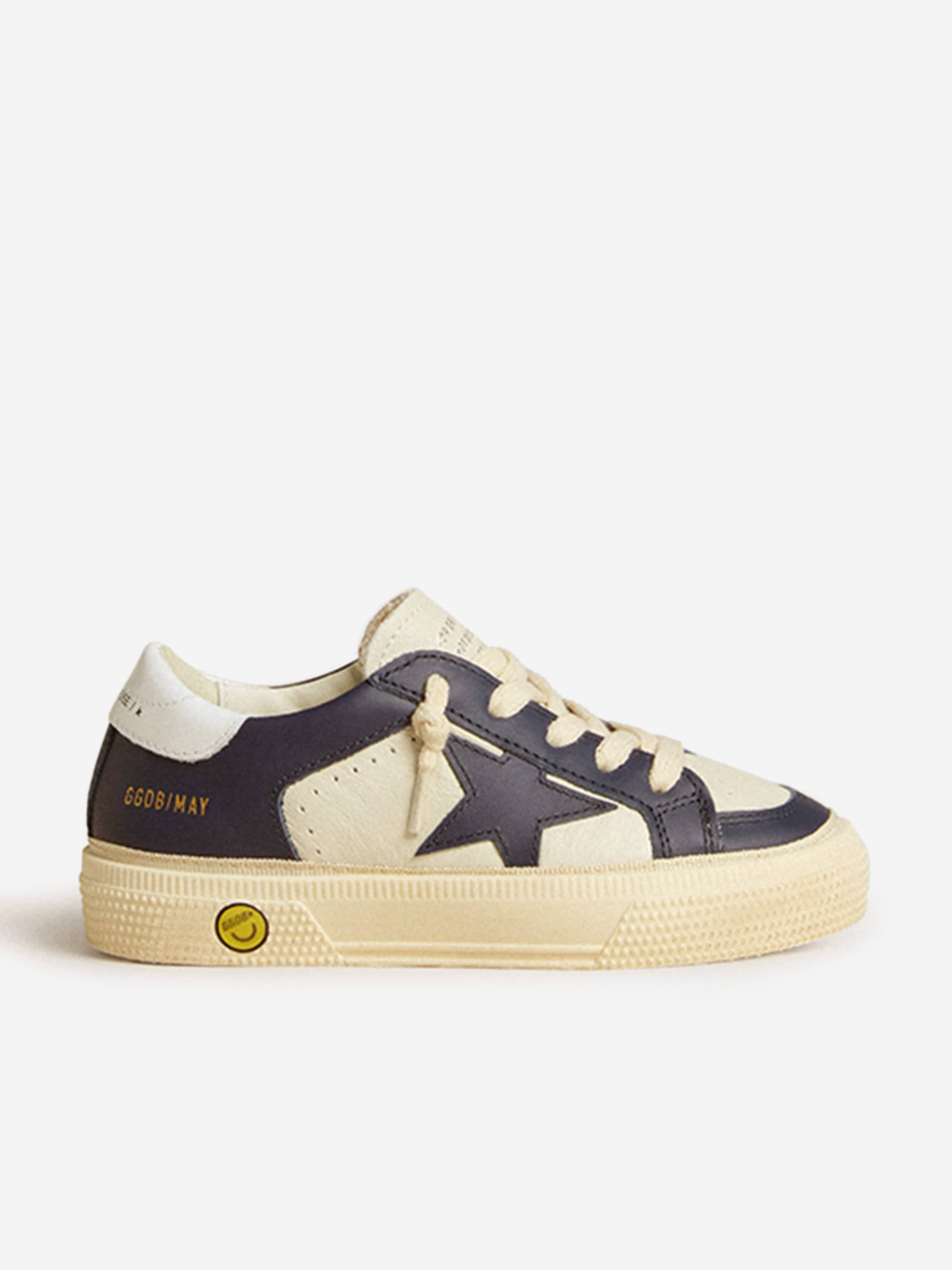 Boys Leather Double Quarter and Toe May Trainers in Blue Manchester