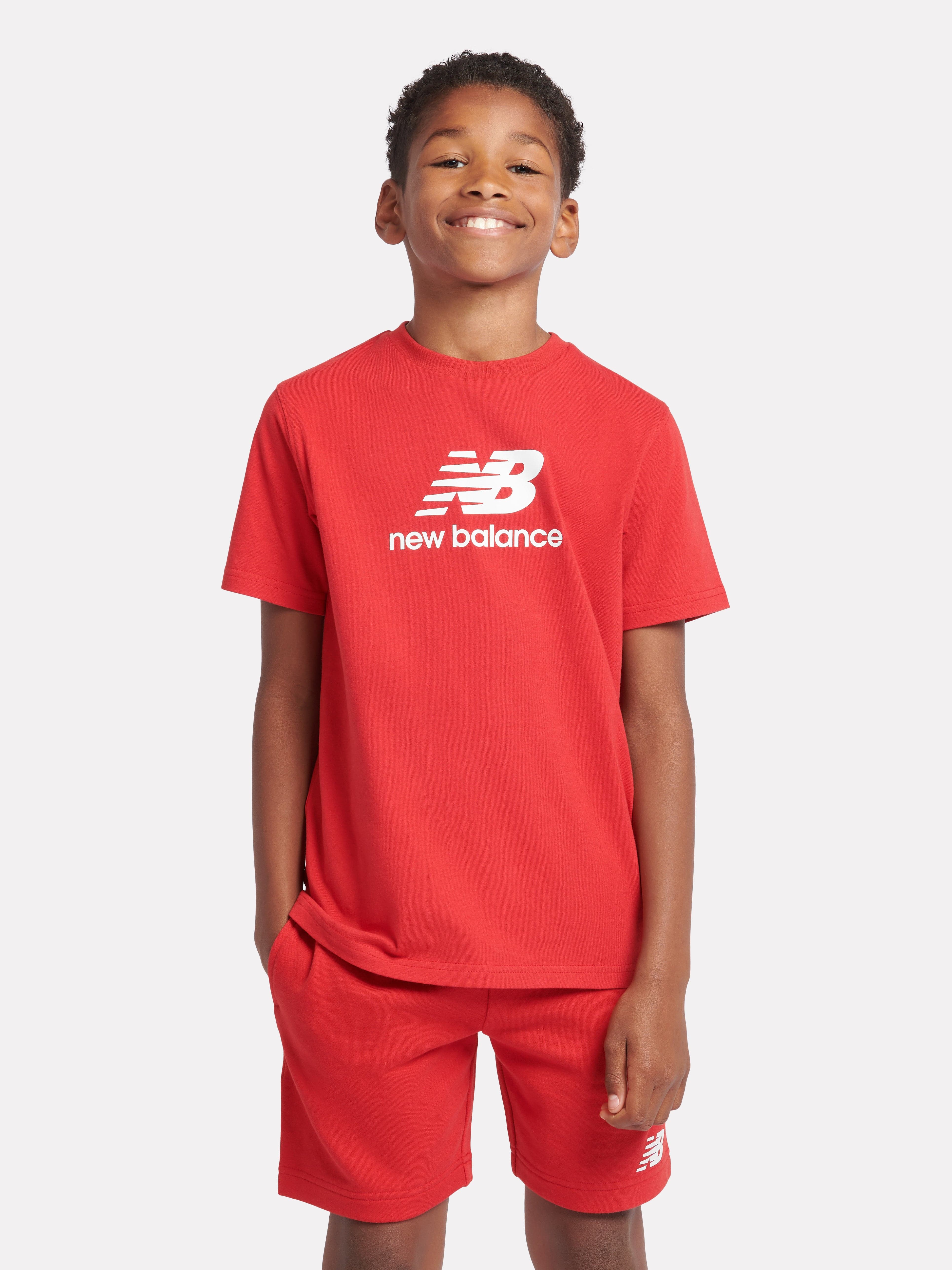 New Balance Boys Jersey Stacked Logo T-Shirt in Red Pre Order