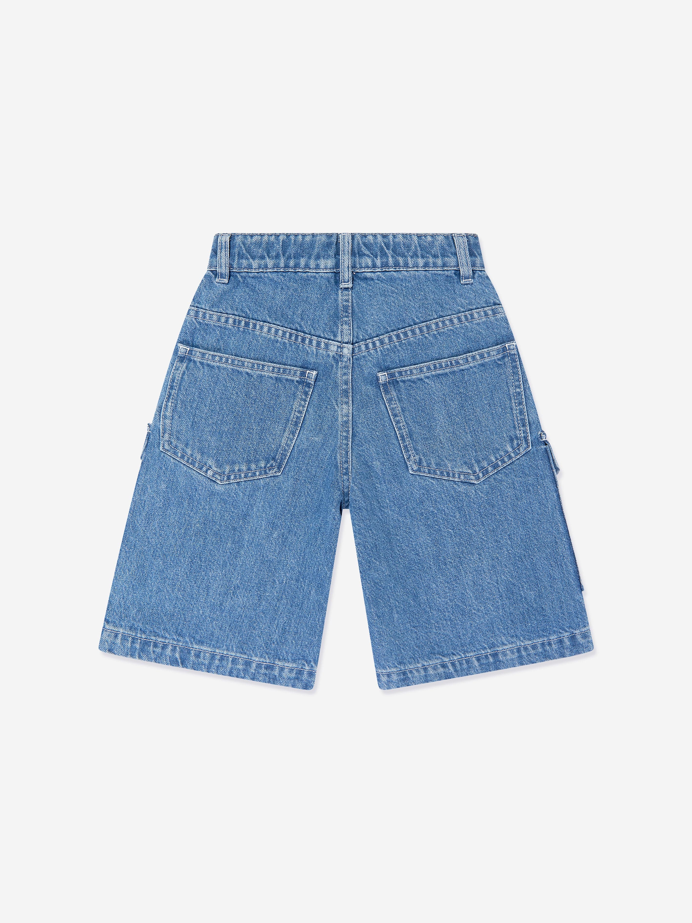 Fendi Boys Washed Denim Bermuda Shorts in Blue Sale Deals