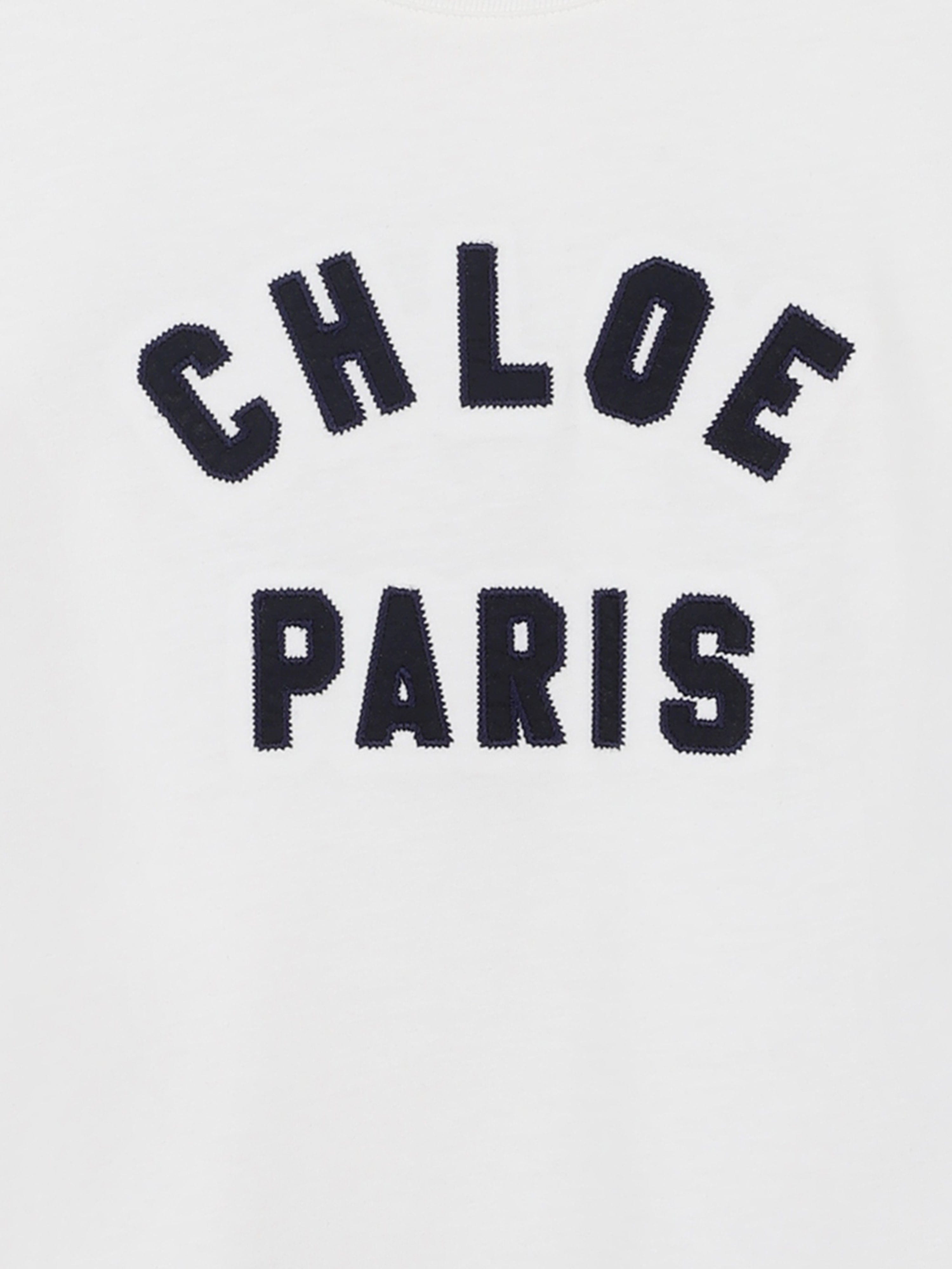 Chlo¨¦ Girls Embroidered Paris Logo T-Shirt in Ivory Outlet Nicekicks