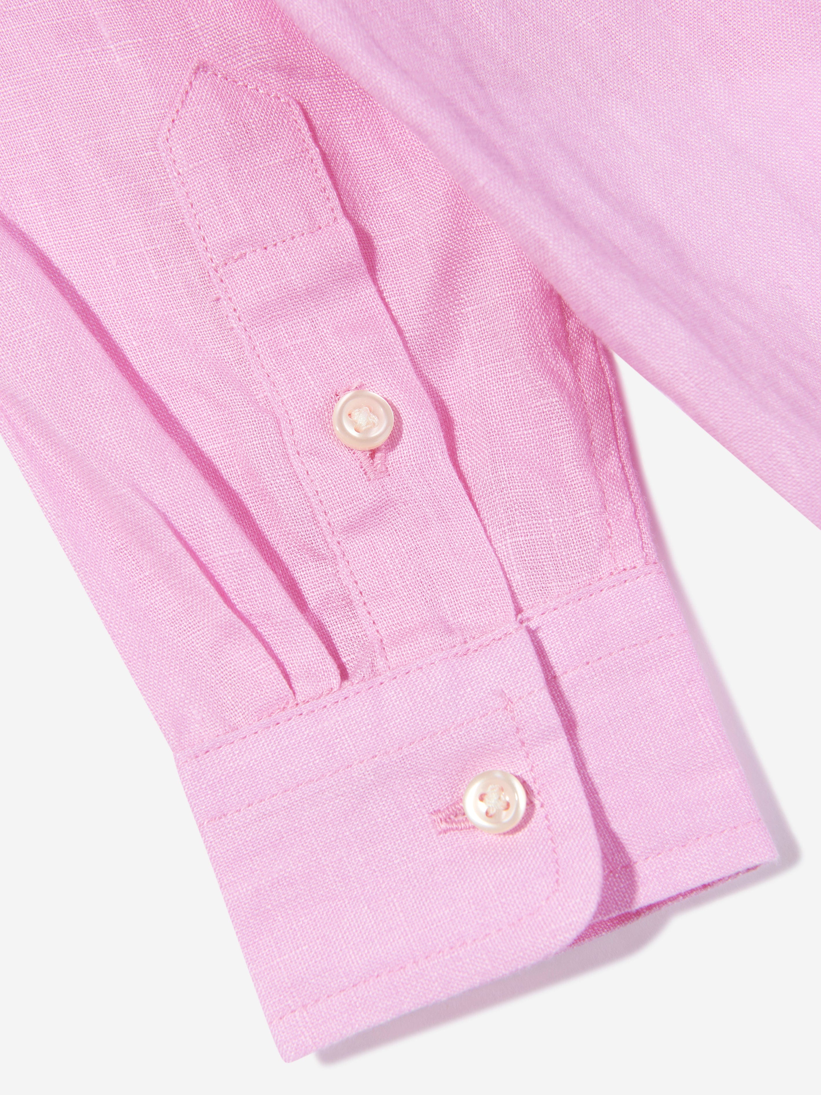 Ralph Lauren Boys Linen Logo Shirt in Pink Nicekicks
