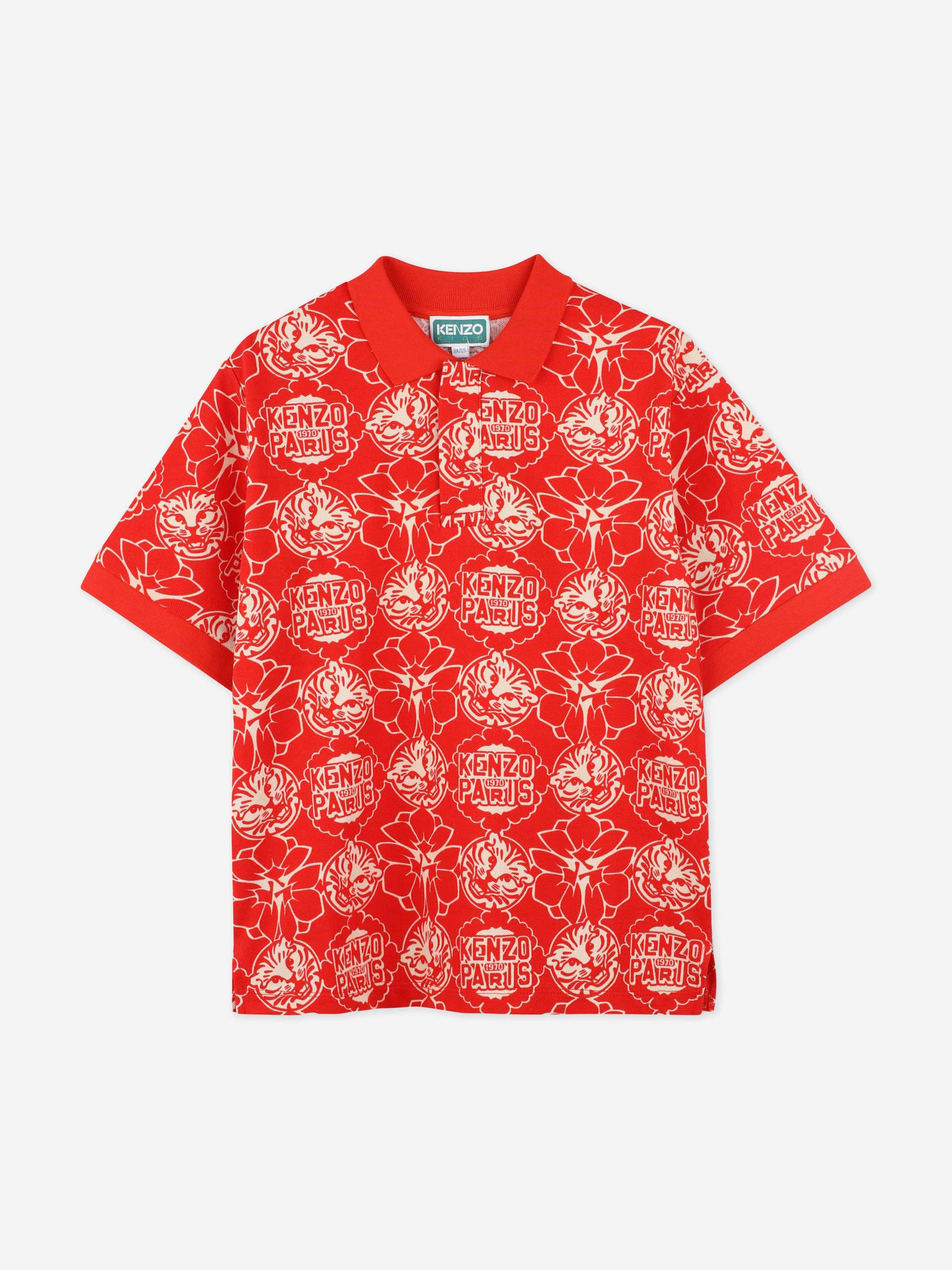 Boys Flower Polo Shirt in Red Sale For Cheap