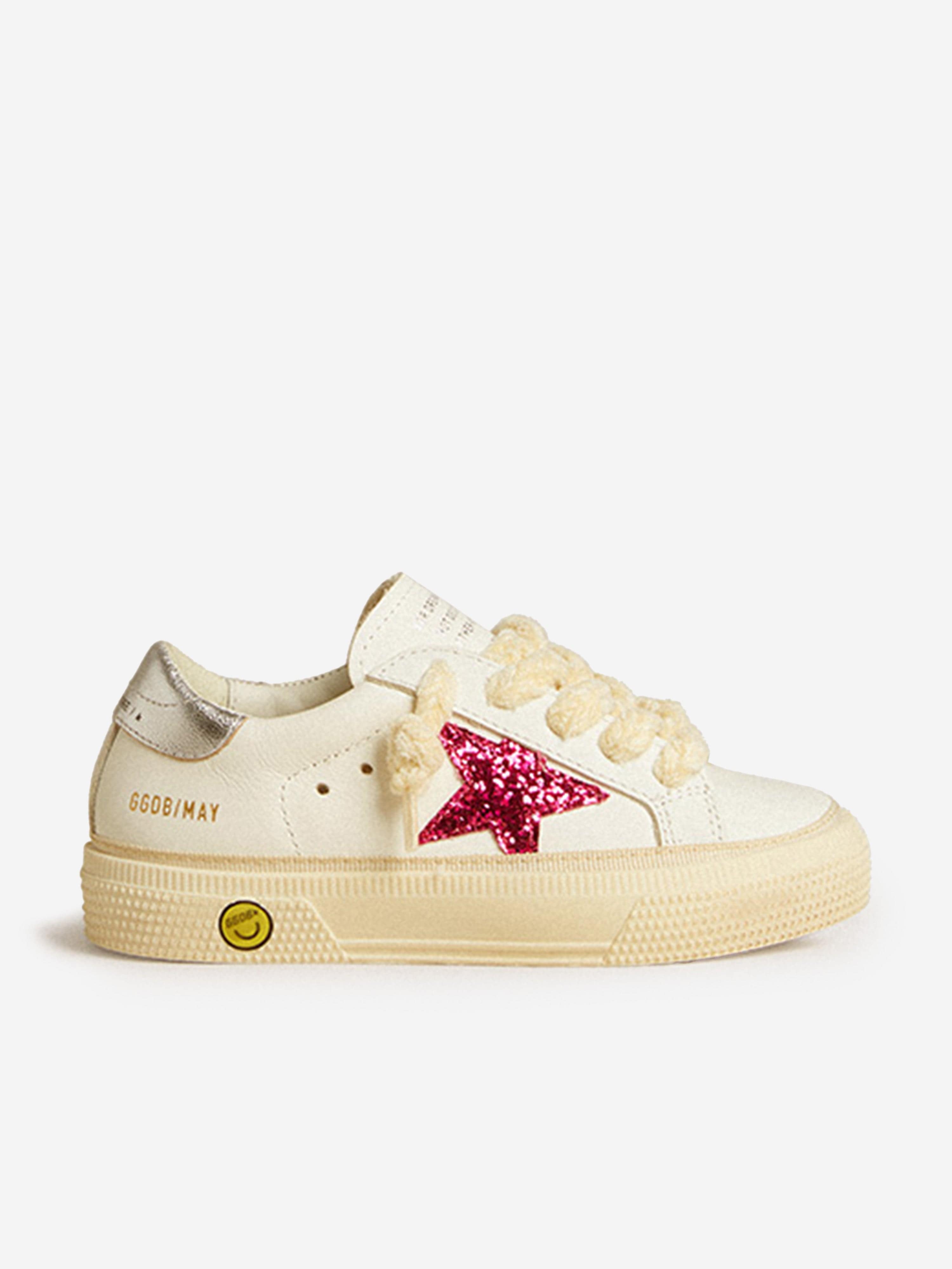 Girls Leather and Glitter Star May Trainers in White Comfortable