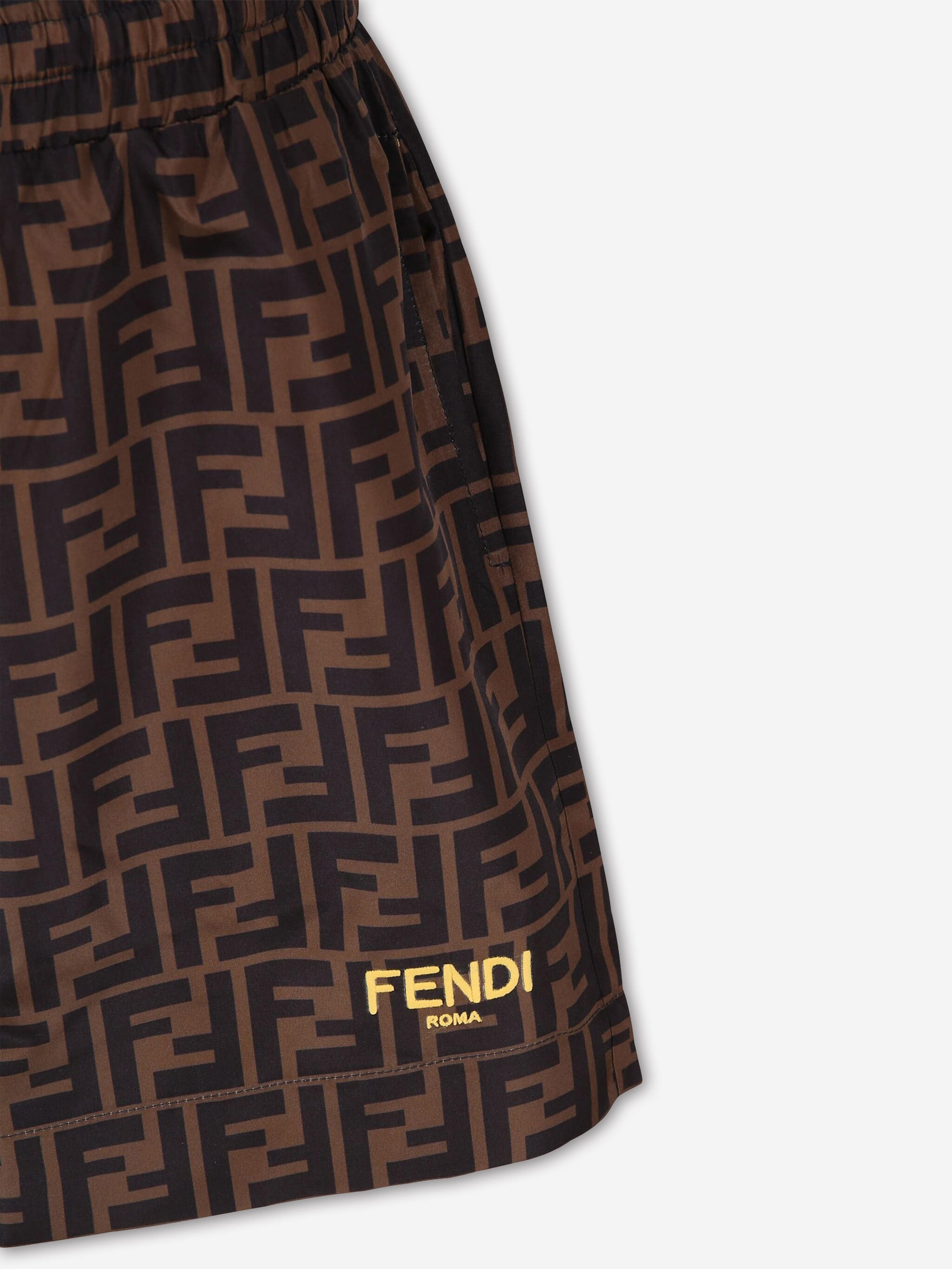 Fendi Boys FF Logo Swim Shorts in Brown Cheap Sale 2025