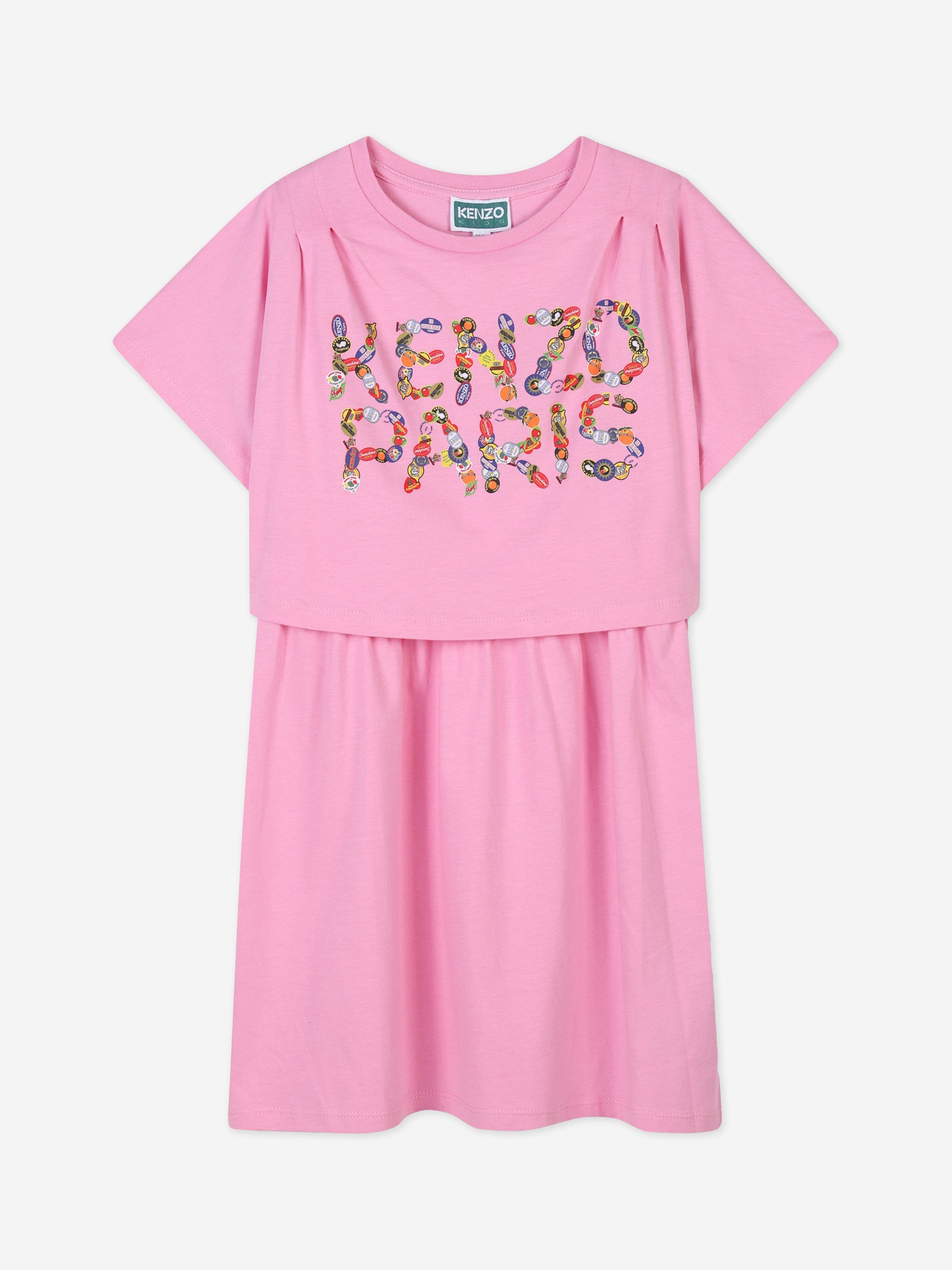 Girls Paris Logo Dress in Pink Shop Offer
