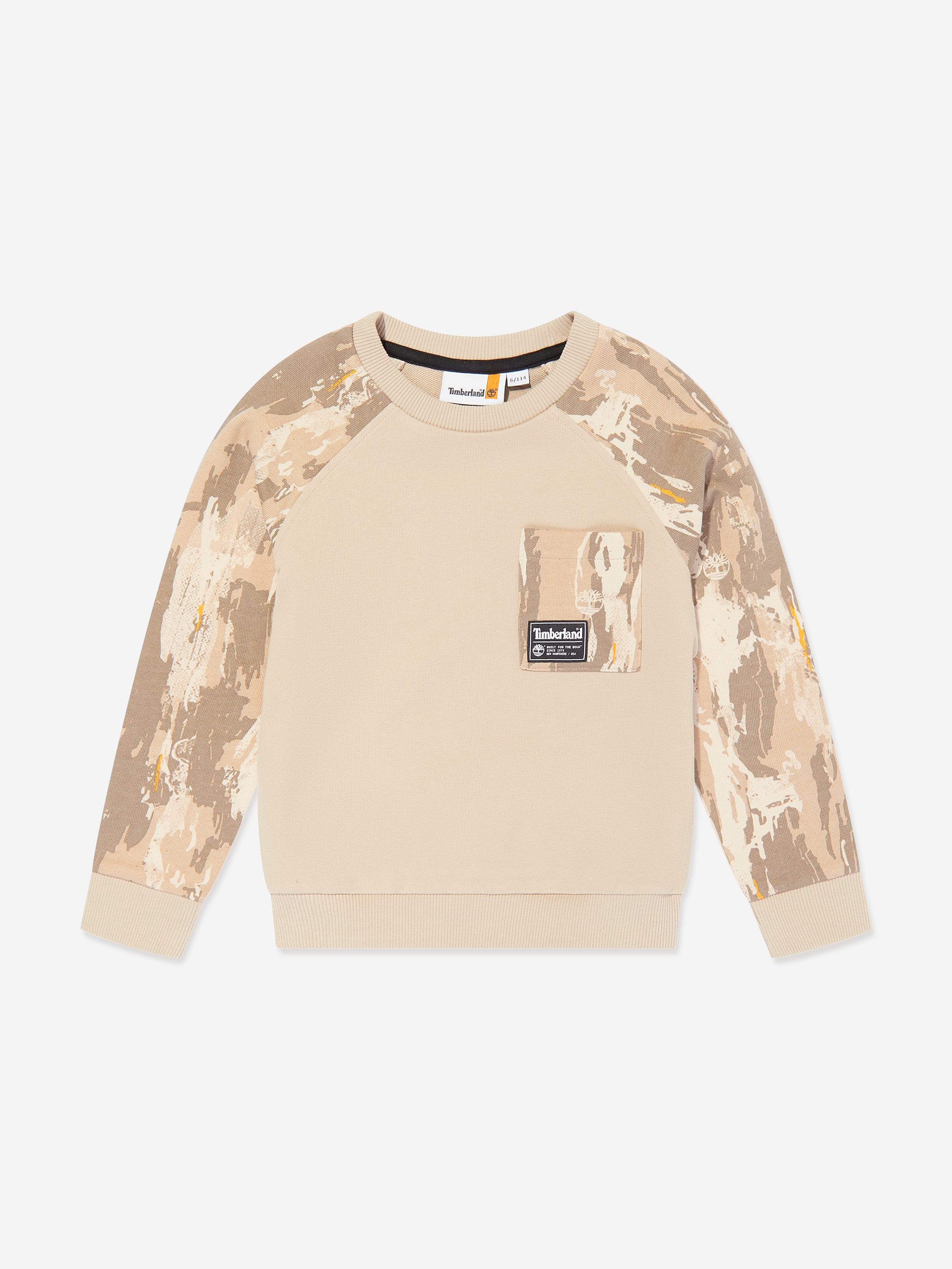 Timberland Boys Patterned Sleeve Sweatshirt in Beige Genuine Sale Online