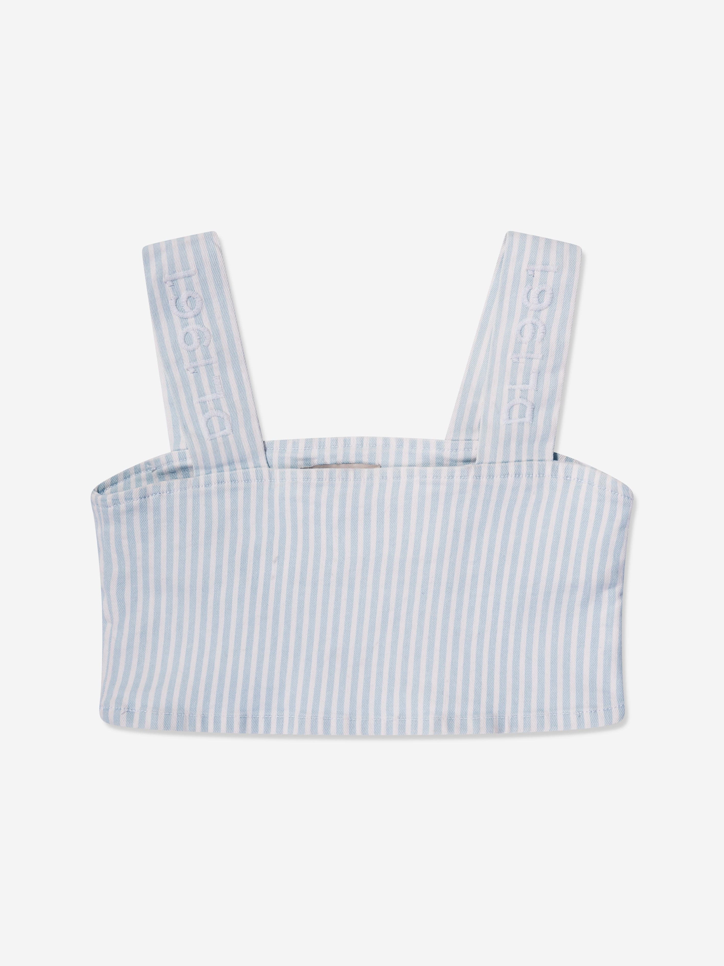 DL1961 Girls Cora Striped Ruffled Crop Top in Blue Free Shipping Big Sale