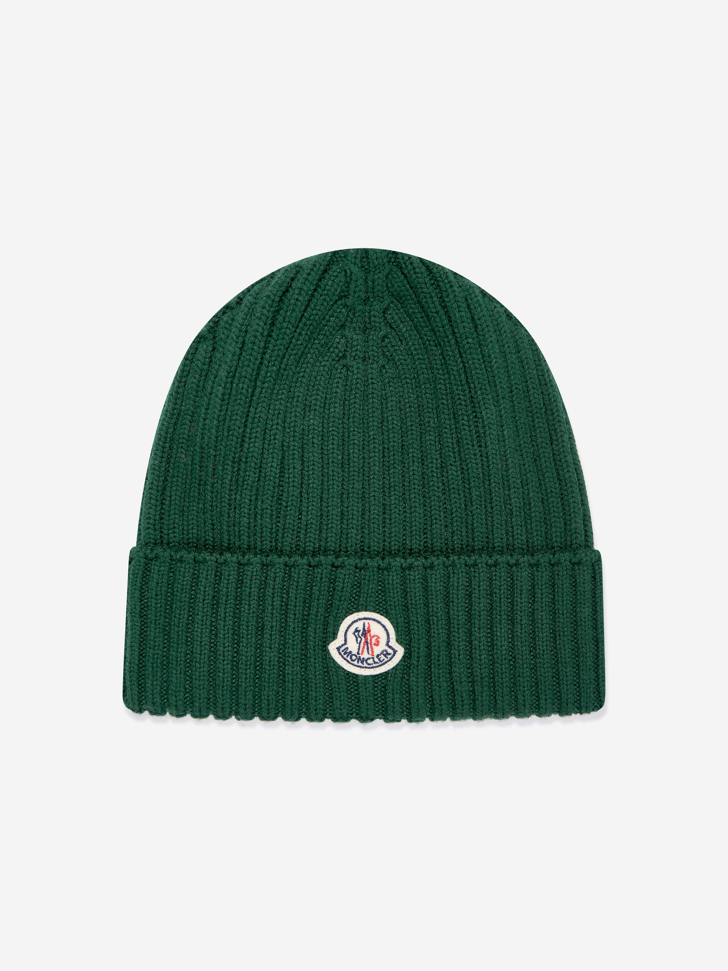 Moncler Enfant Boys Wool Beanie Hat in Green Discount