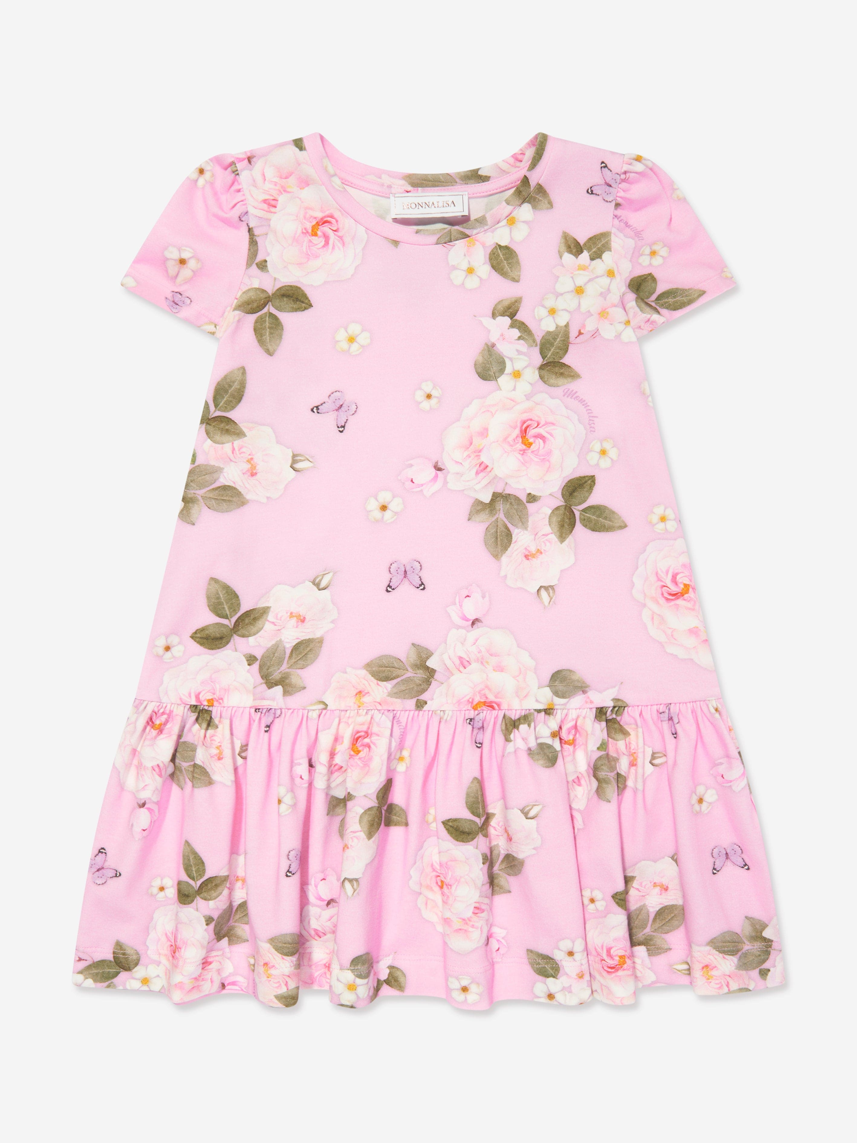 Monnalisa Girls Daisy Jersey Dress in Pink Real Online