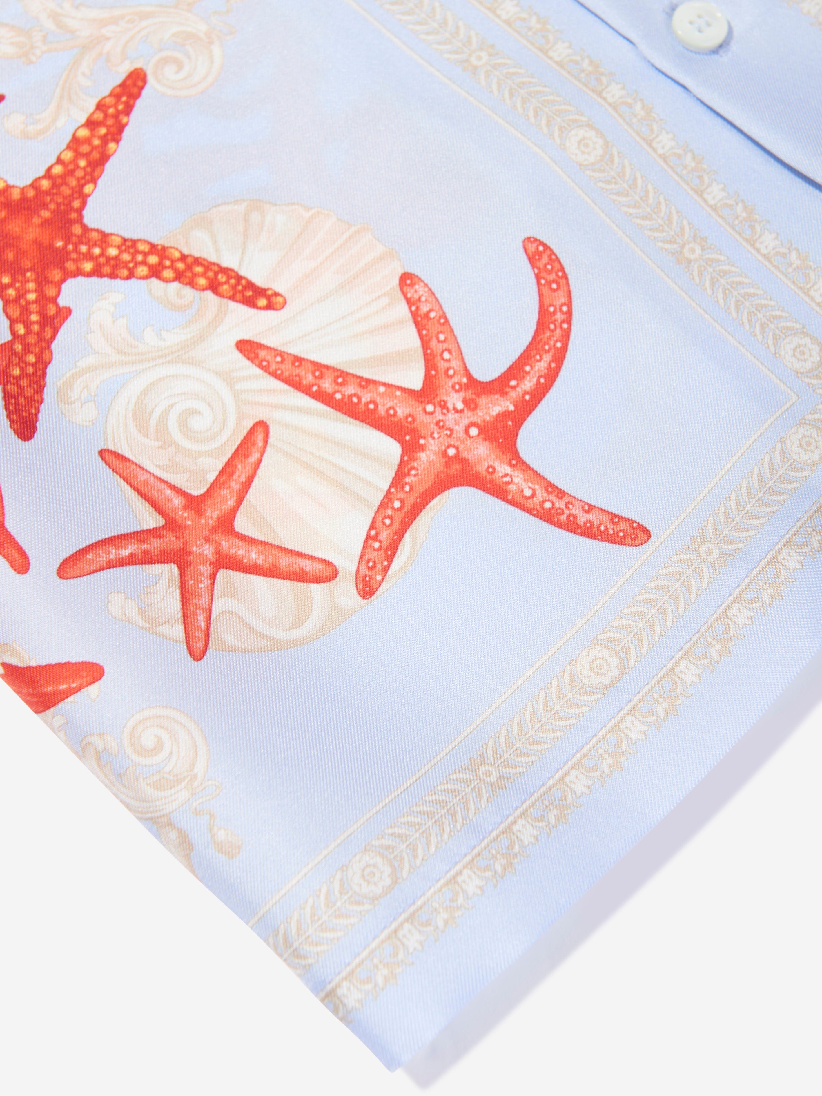 Versace Boys Silk Barocco De La Mer Shirt in Blue Cheap Sale