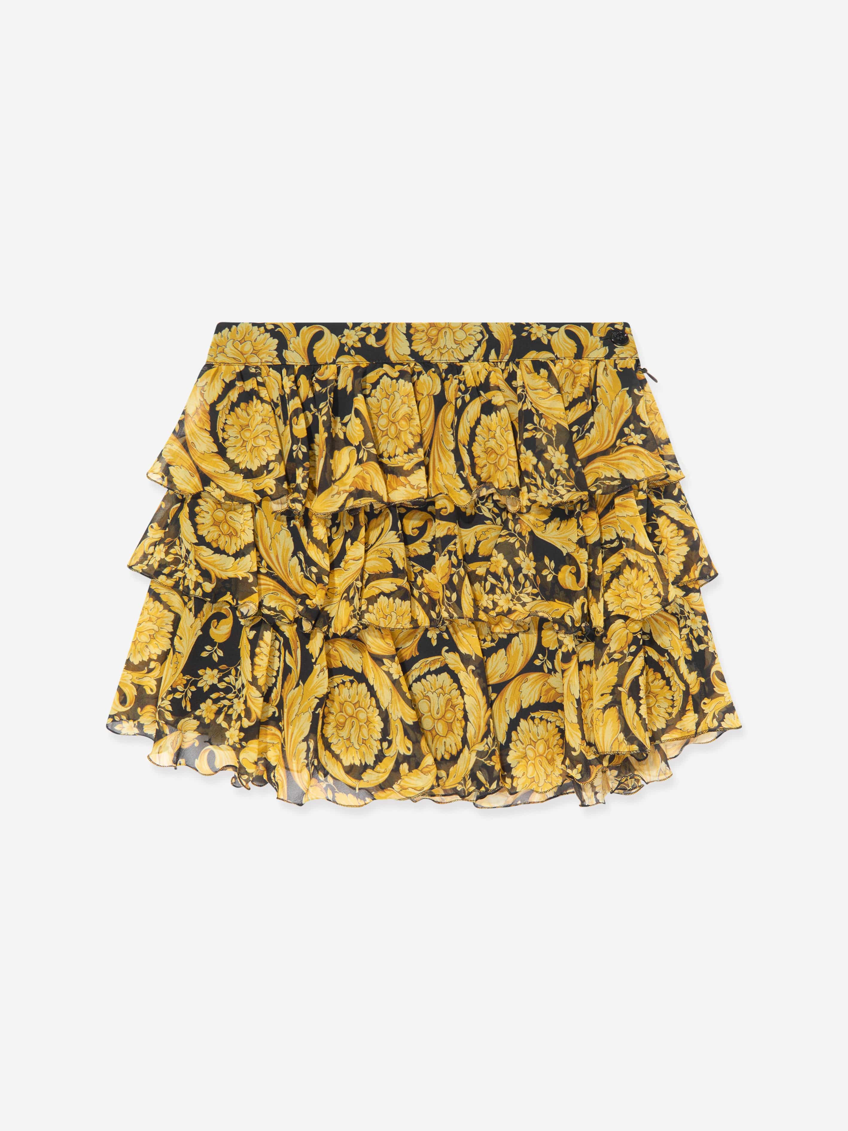 Versace Girls Silk Barocco Ruffle Skirt in Gold Free Shipping Sale Online