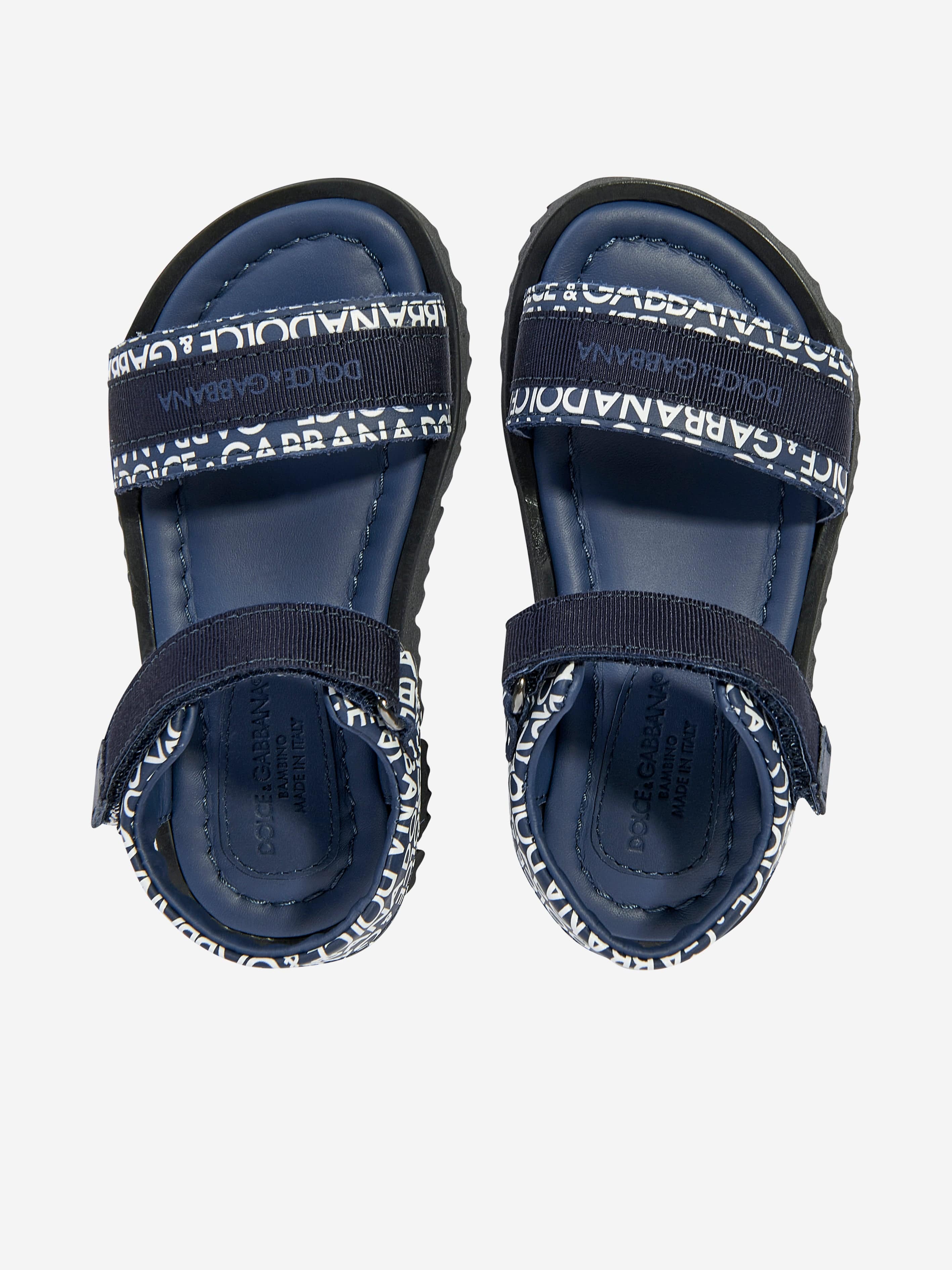 Dolce & Gabbana Boys Leather Logo Sandals in Navy Free Shipping Looking For