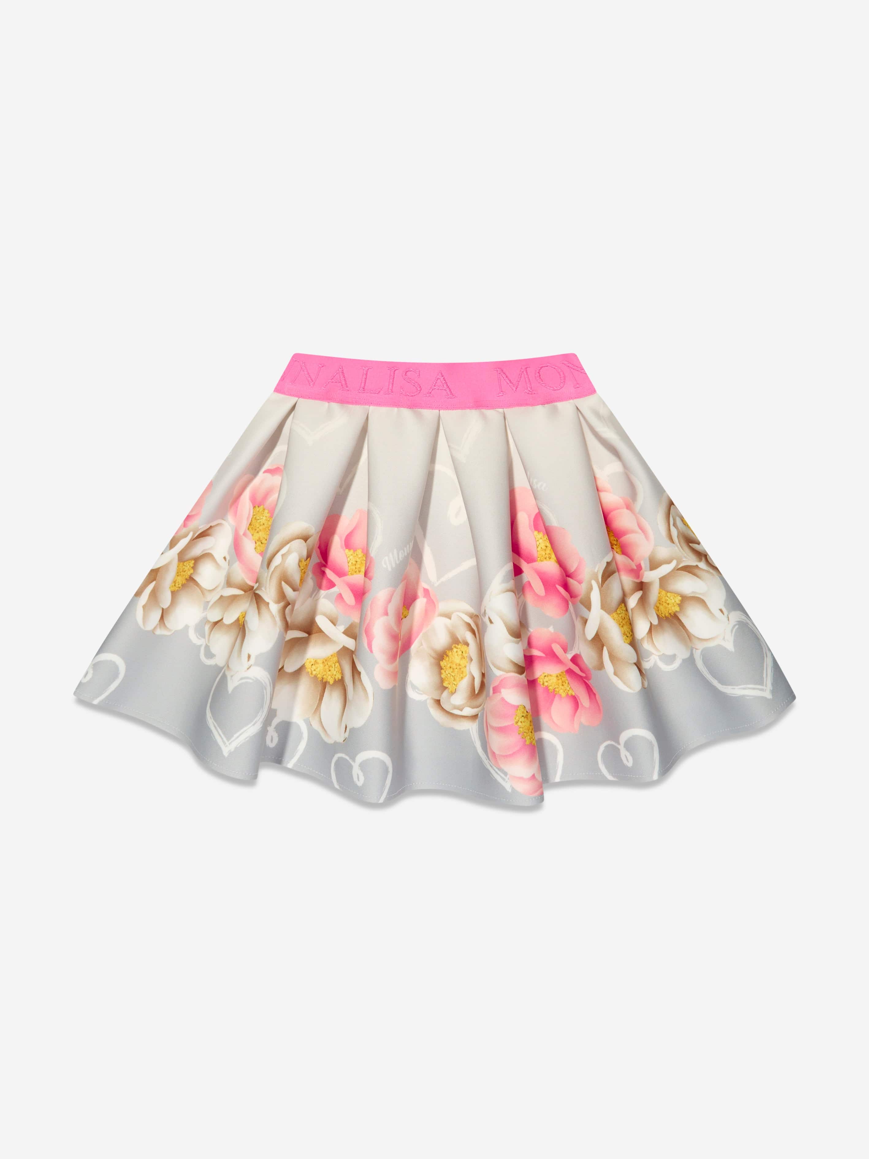 Monnalisa Girls Flower Print Skirt in Grey Clearance Store For Sale