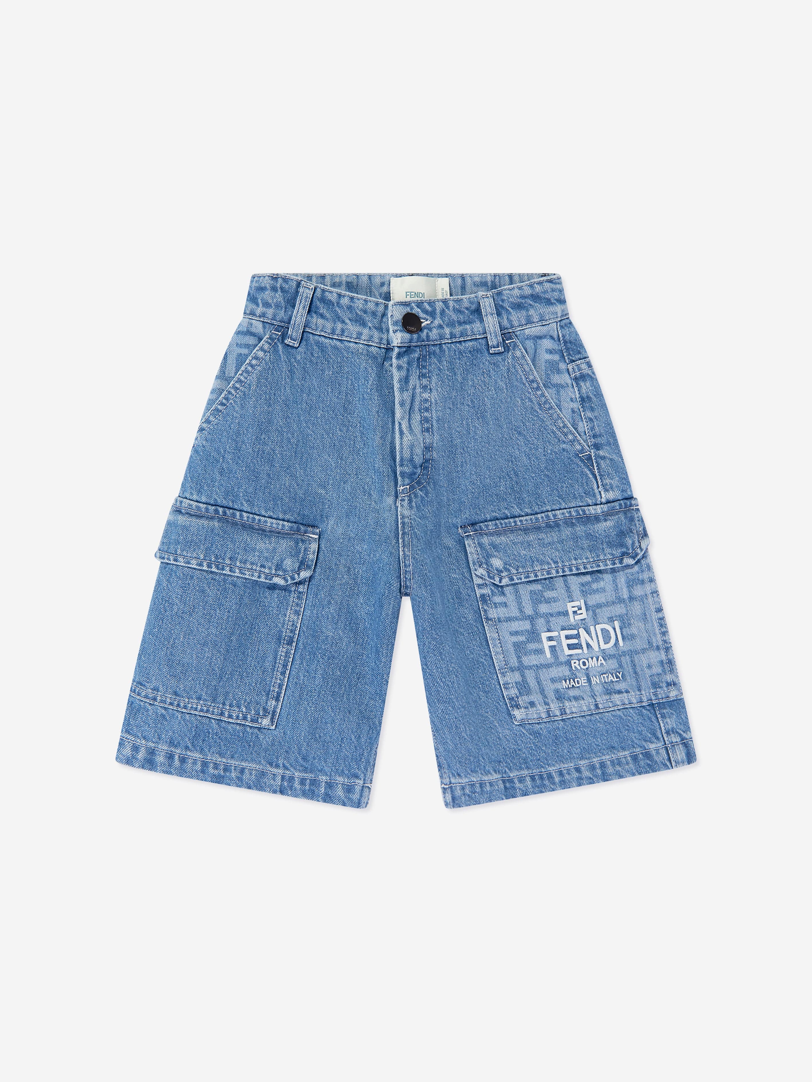 Fendi Boys Washed Denim Bermuda Shorts in Blue Sale Deals