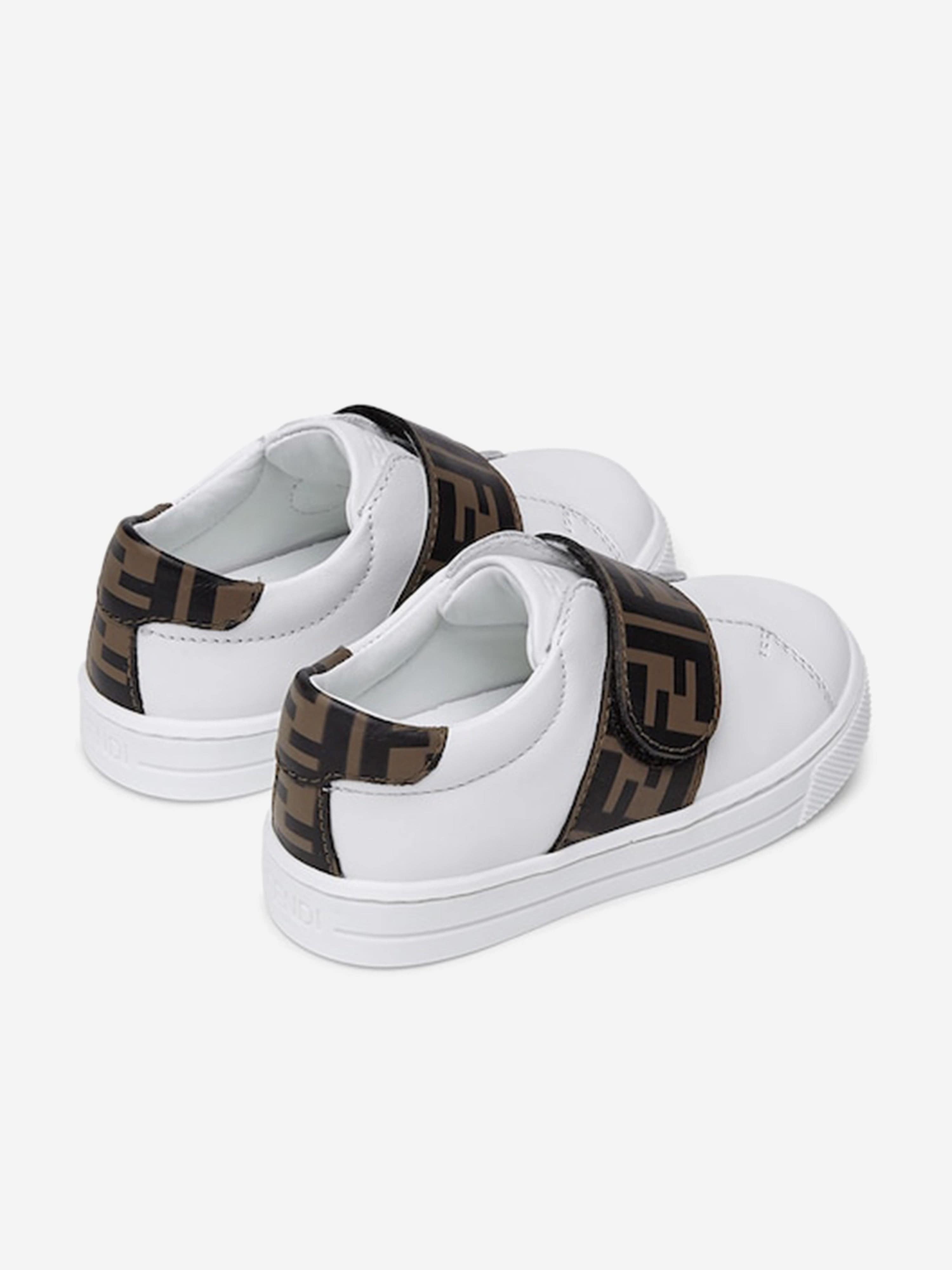 Fendi Kids Leather FF Logo Trainers in White Best Place Cheap Pice