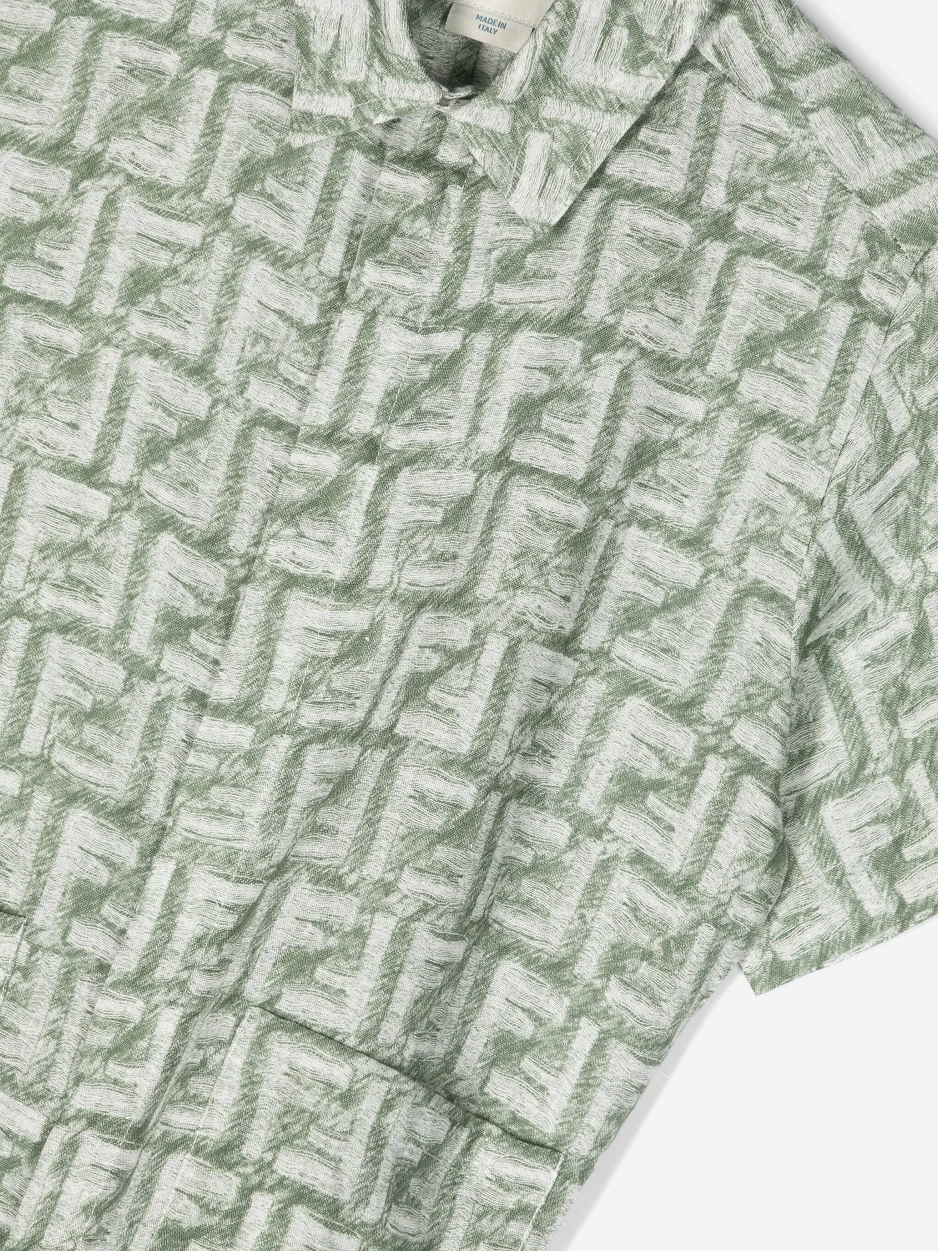 Fendi Boys Linen FF Logo Shirt in Green Sale Cheapest Pice