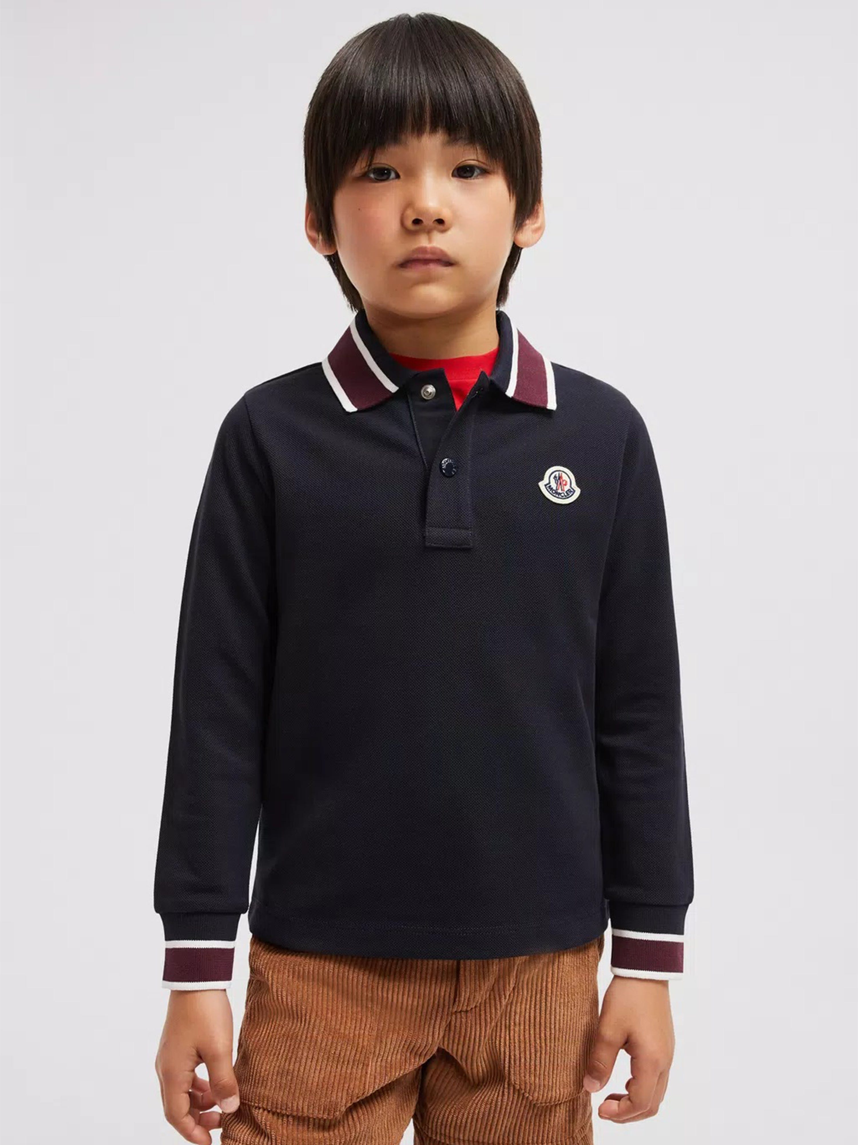 Moncler Enfant Boys Long Sleeve Polo Shirt in Navy Cheap Sale Finishline
