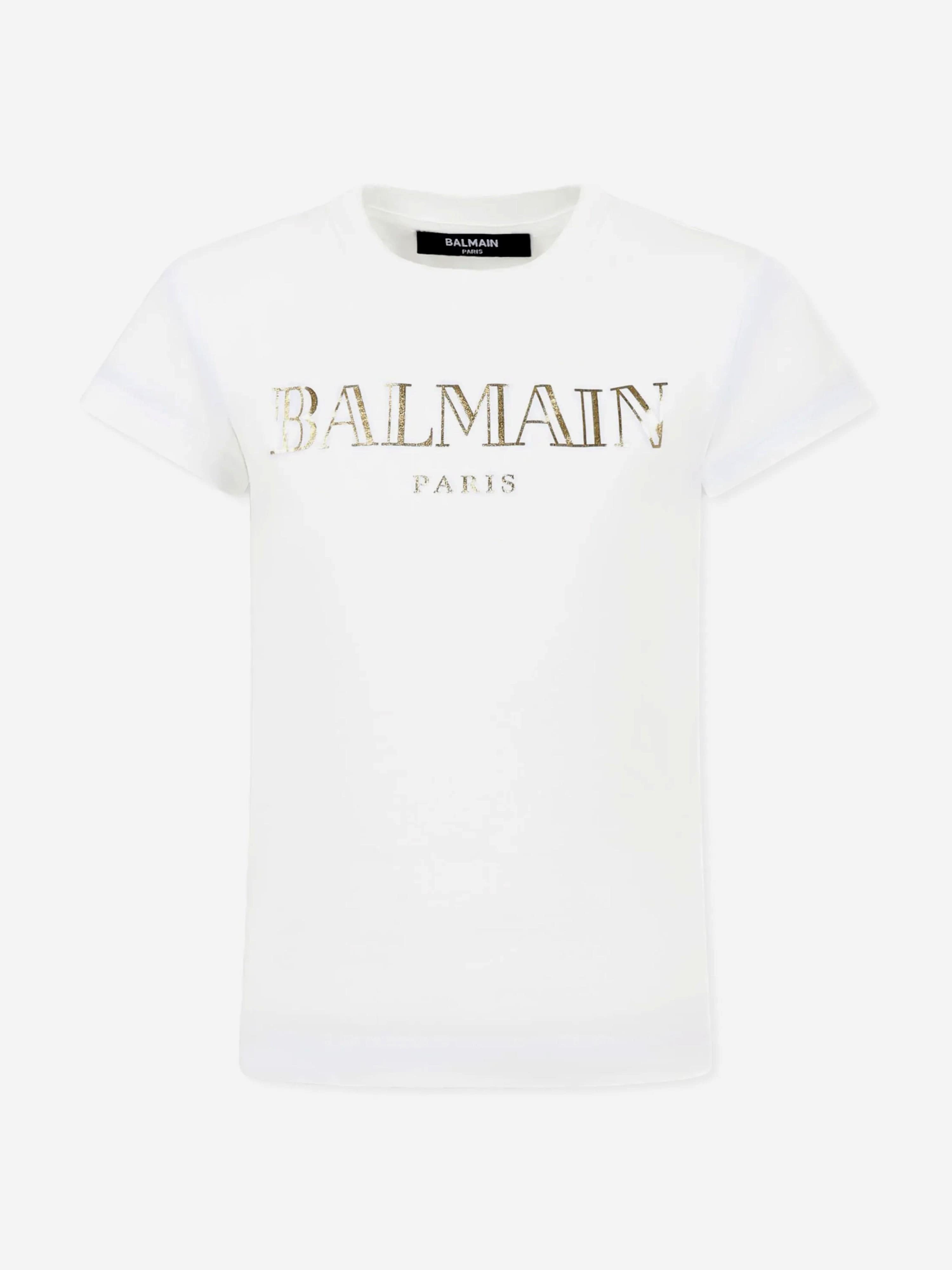 Balmain Girls Logo T-Shirt in White Genuine Online