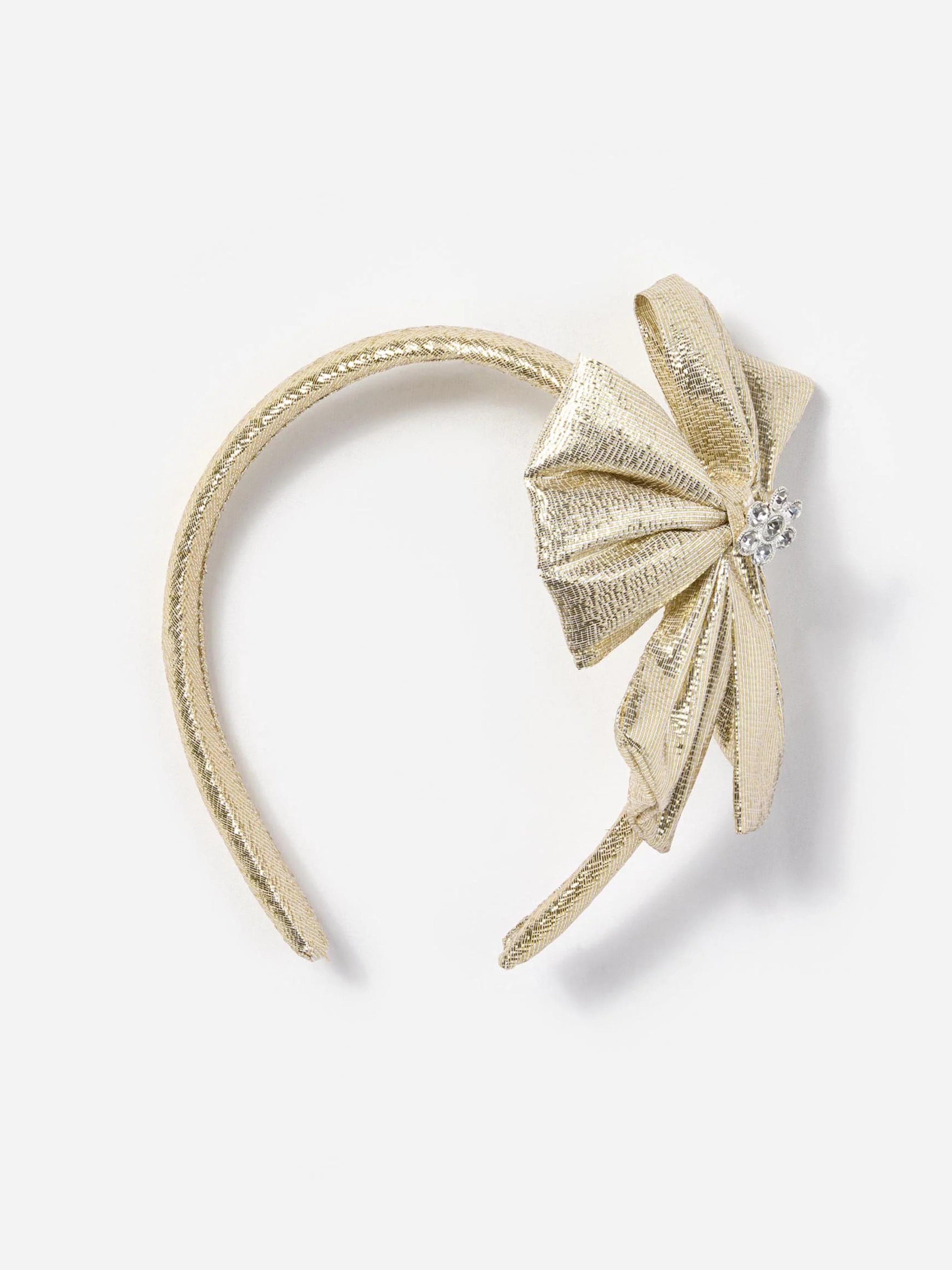 Girls Metallic Bow Headband in Gold Free Shipping With Credit Card