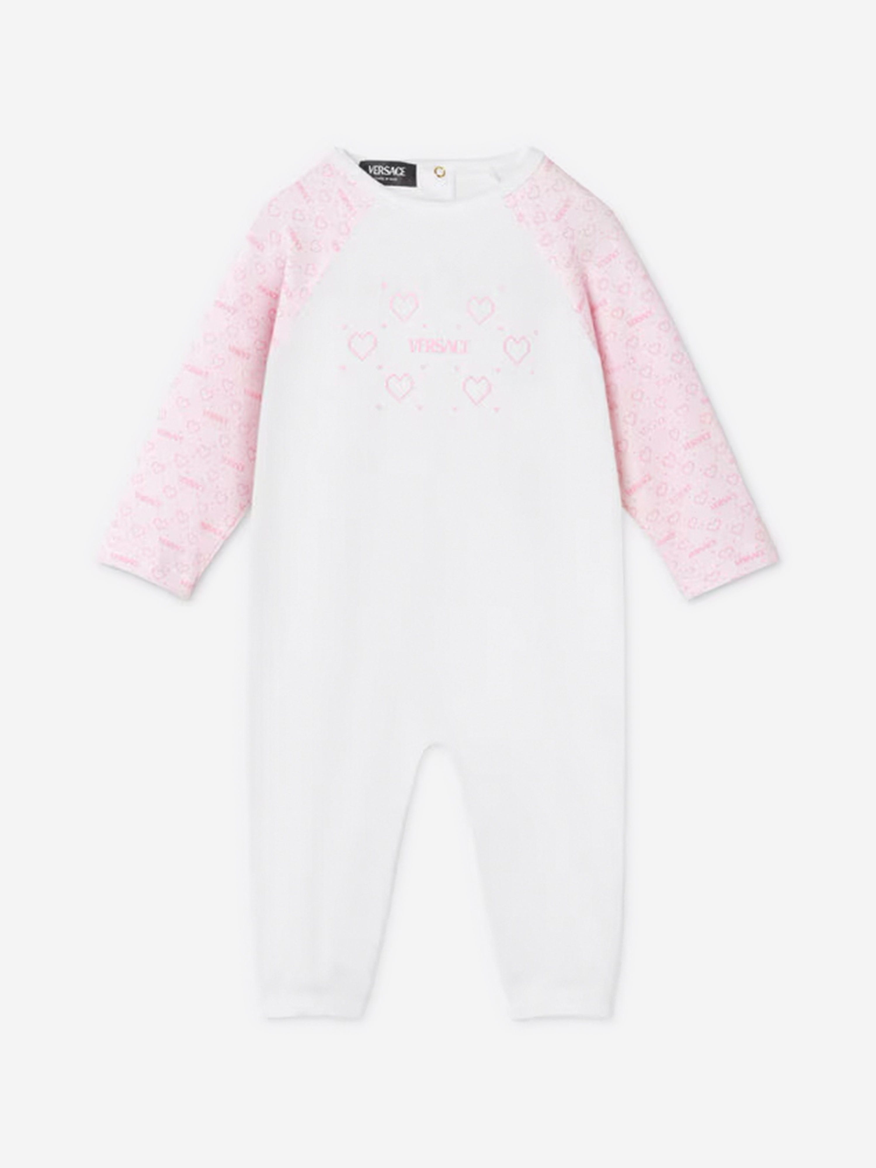 Versace Baby Girls All Hearts Romper in White Discount For Sale
