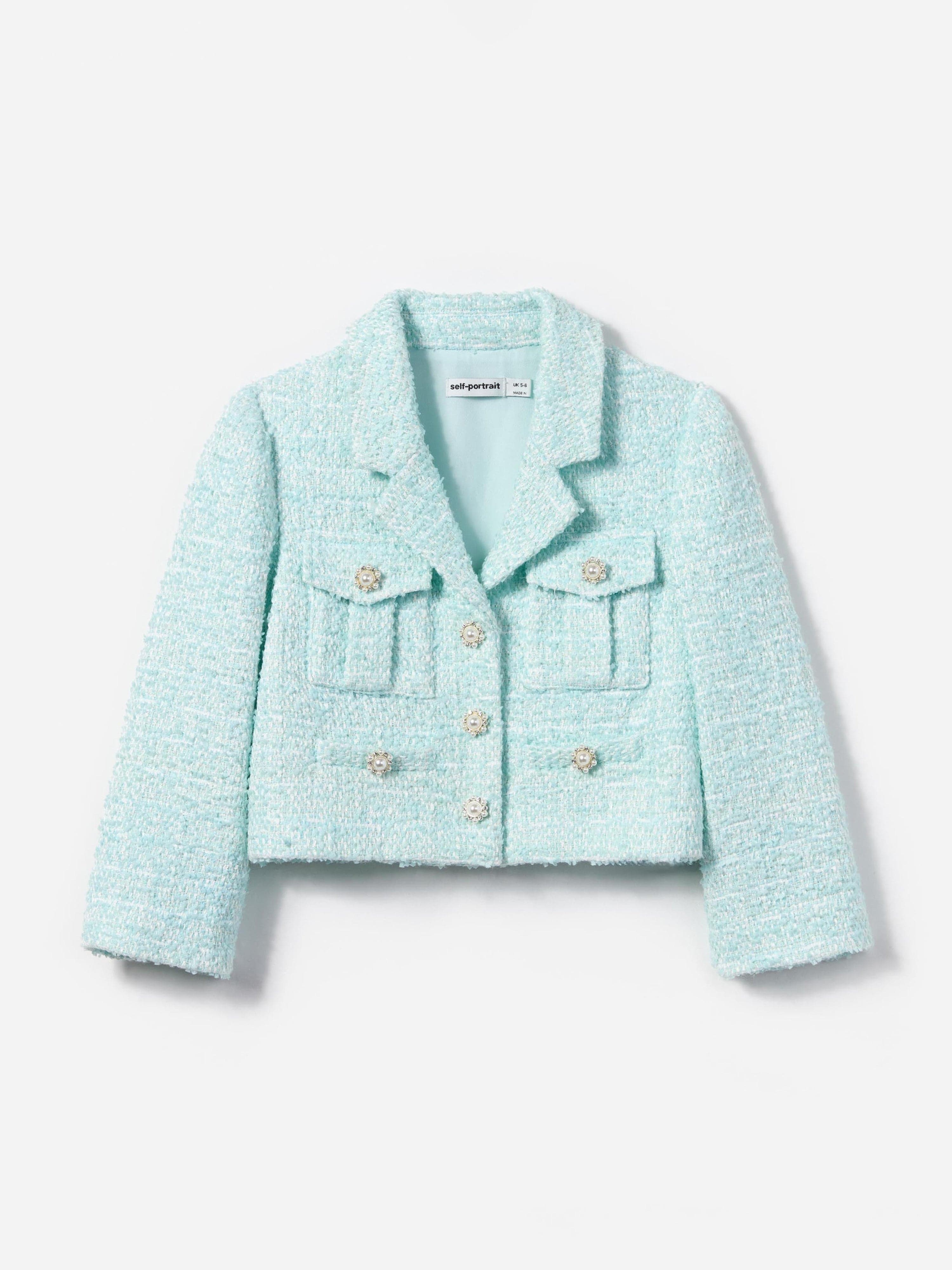 Girls Boucle Flower Sequin Jacket in Blue Clearance Largest Supplier