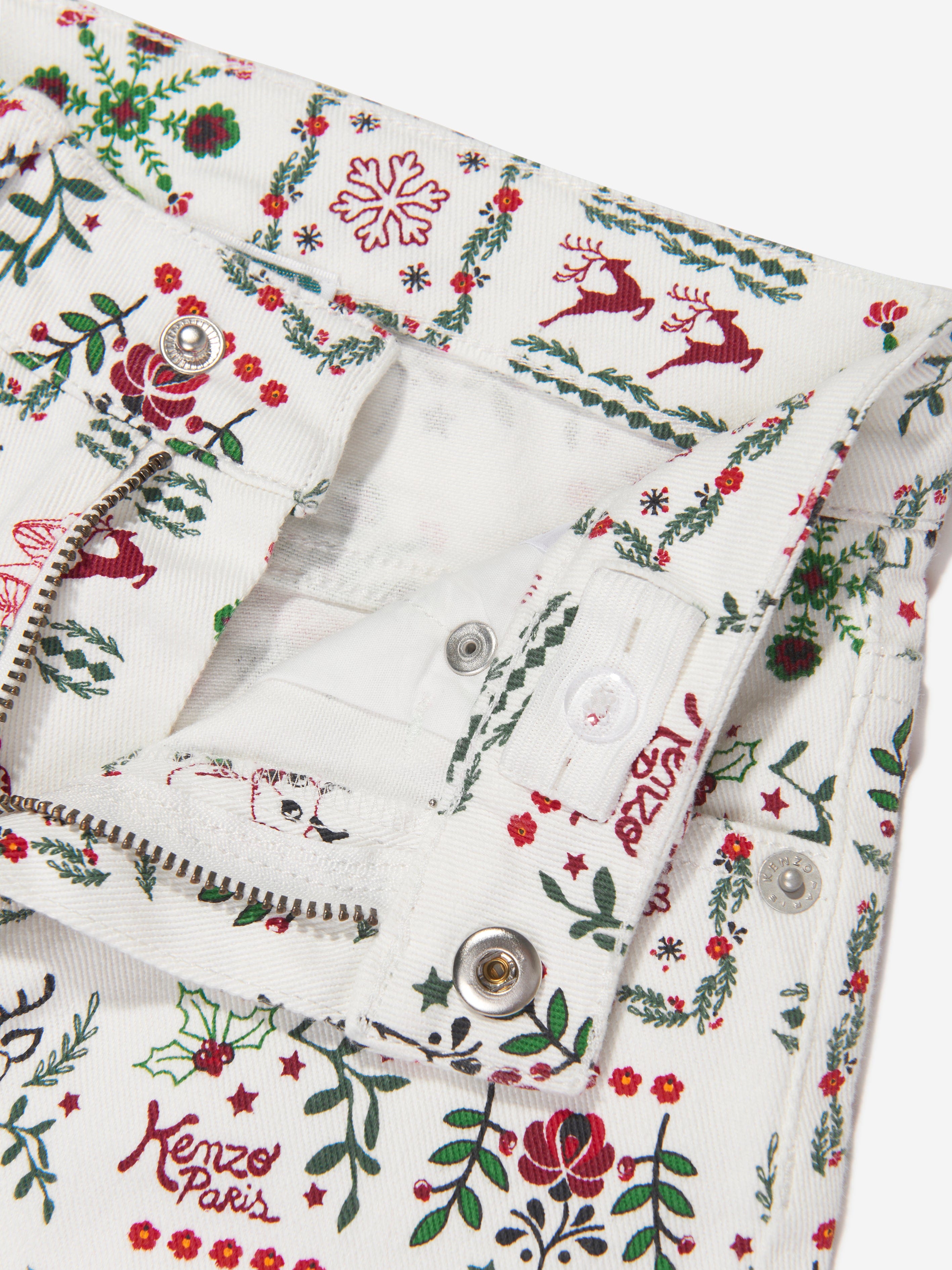 KENZO Girls  Seasonal Print Trousers in Ivory 2025 New Sale Online
