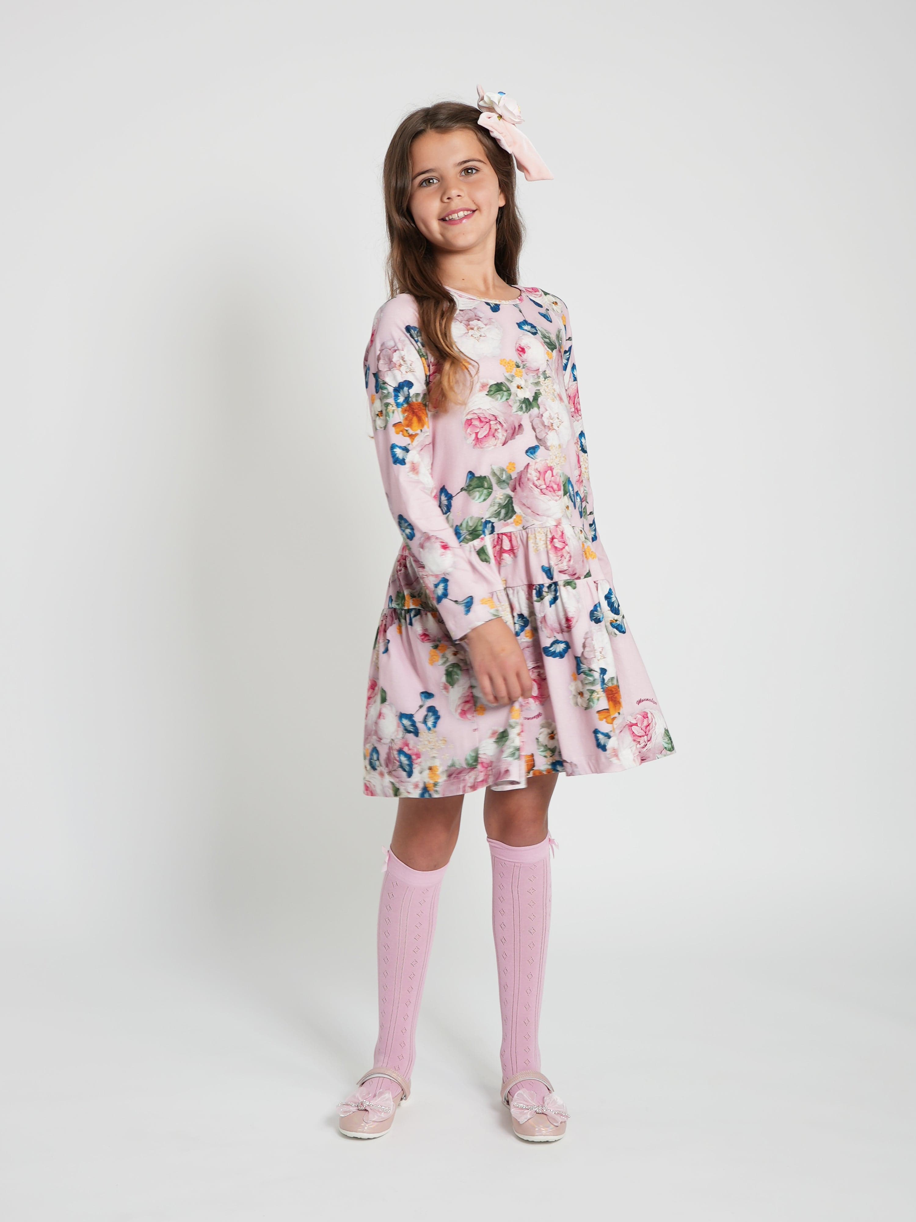Monnalisa Girls Baroque Roses Jersey Dress in Multicolour Outlet Shop Offer