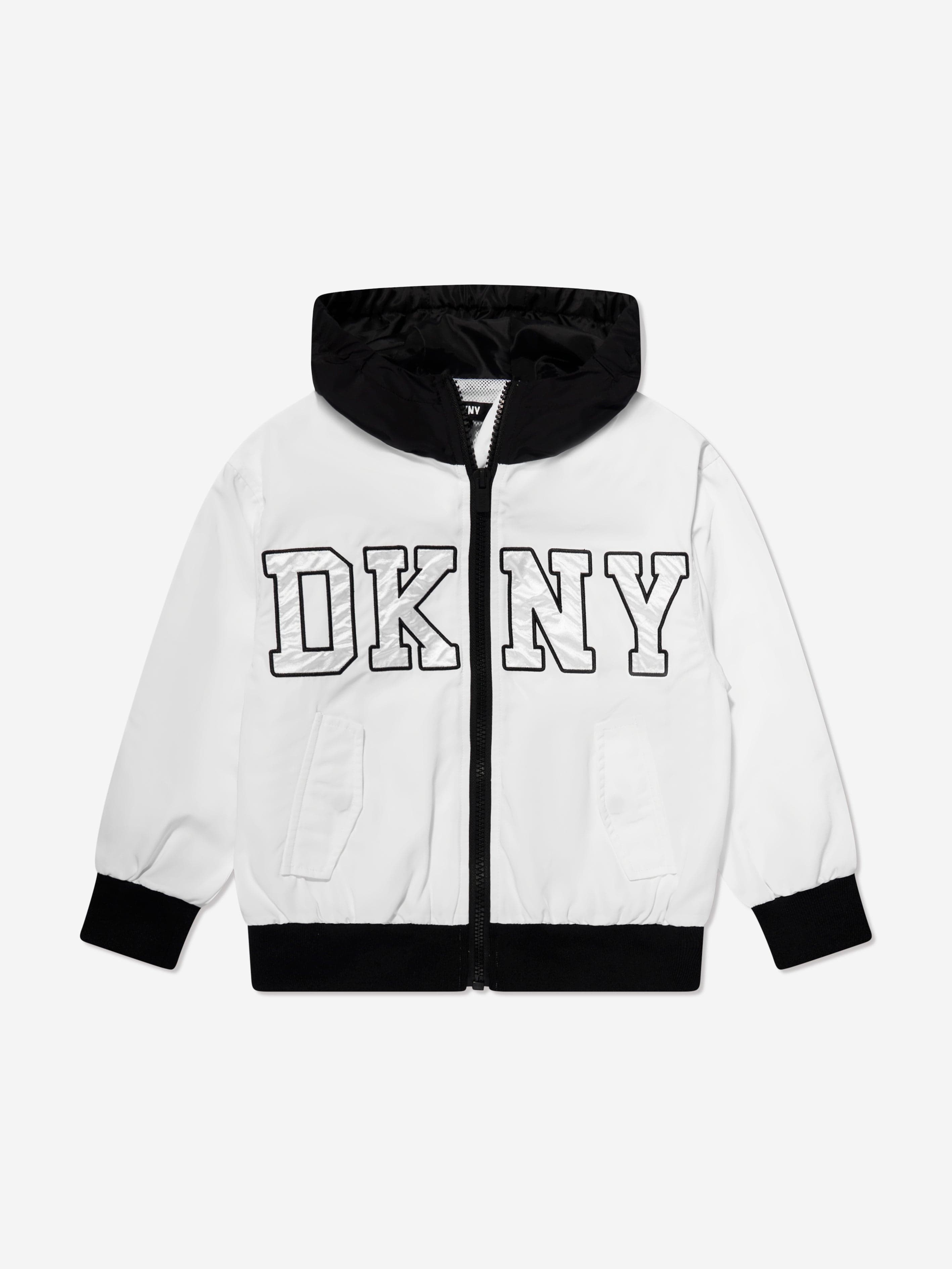 DKNY Kids Hooded Jacket in White With Credit Card Cheap Pice